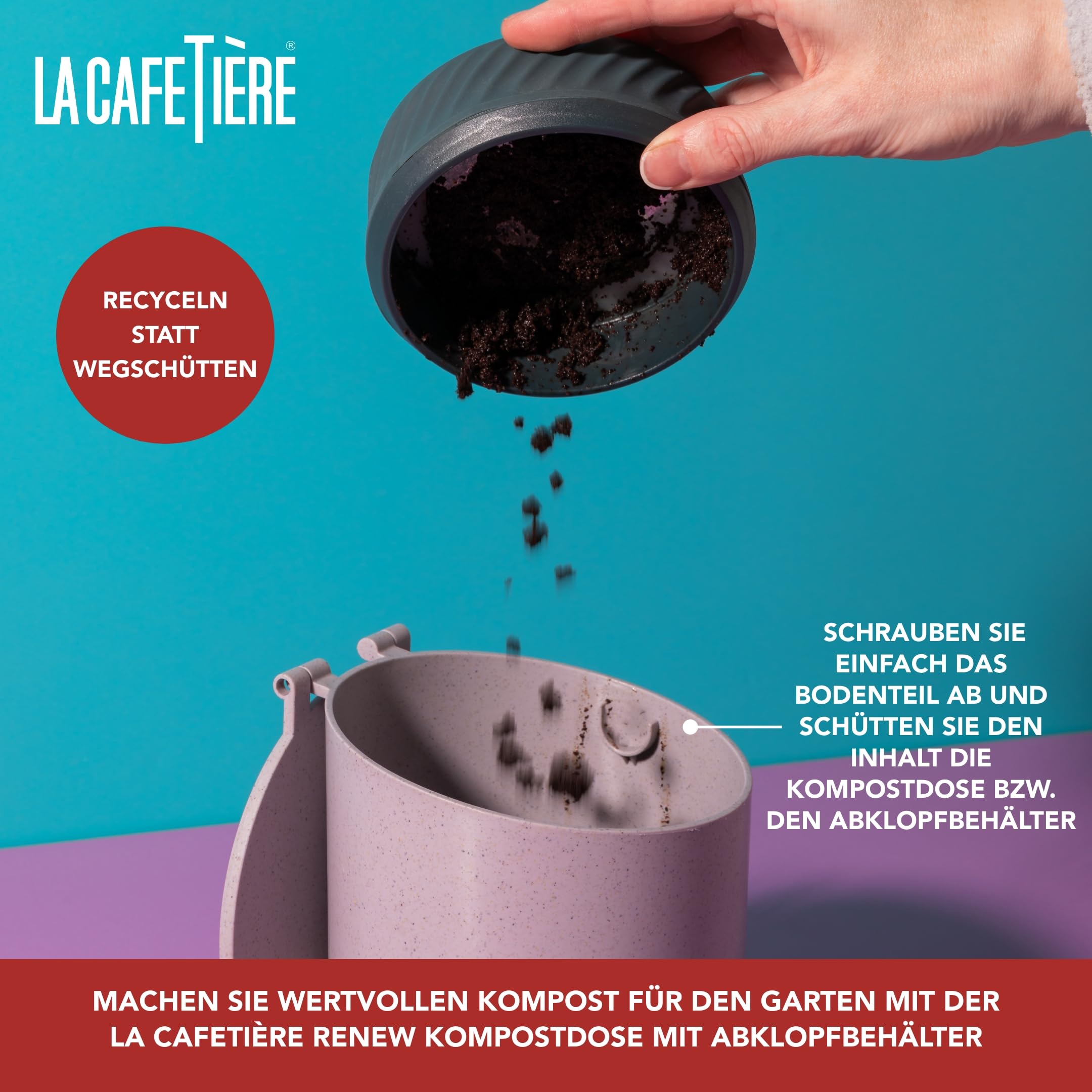 La Cafetière 'Zero' 8 Tassen Cafetière, grüner Edelstahl No Mess French Press mit Borosilikatglasbecher, abnehmbarer Boden zur Kaffeesatzentsorgung, in Geschenkverpackung, 1L