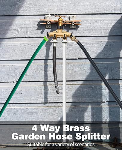 Miniatura 2 de 1 paquete de divisor de manguera de 4 vías, divisor de manguera de jardín de latón resistente, para conector de manguera de 34 pulgadas, colector de