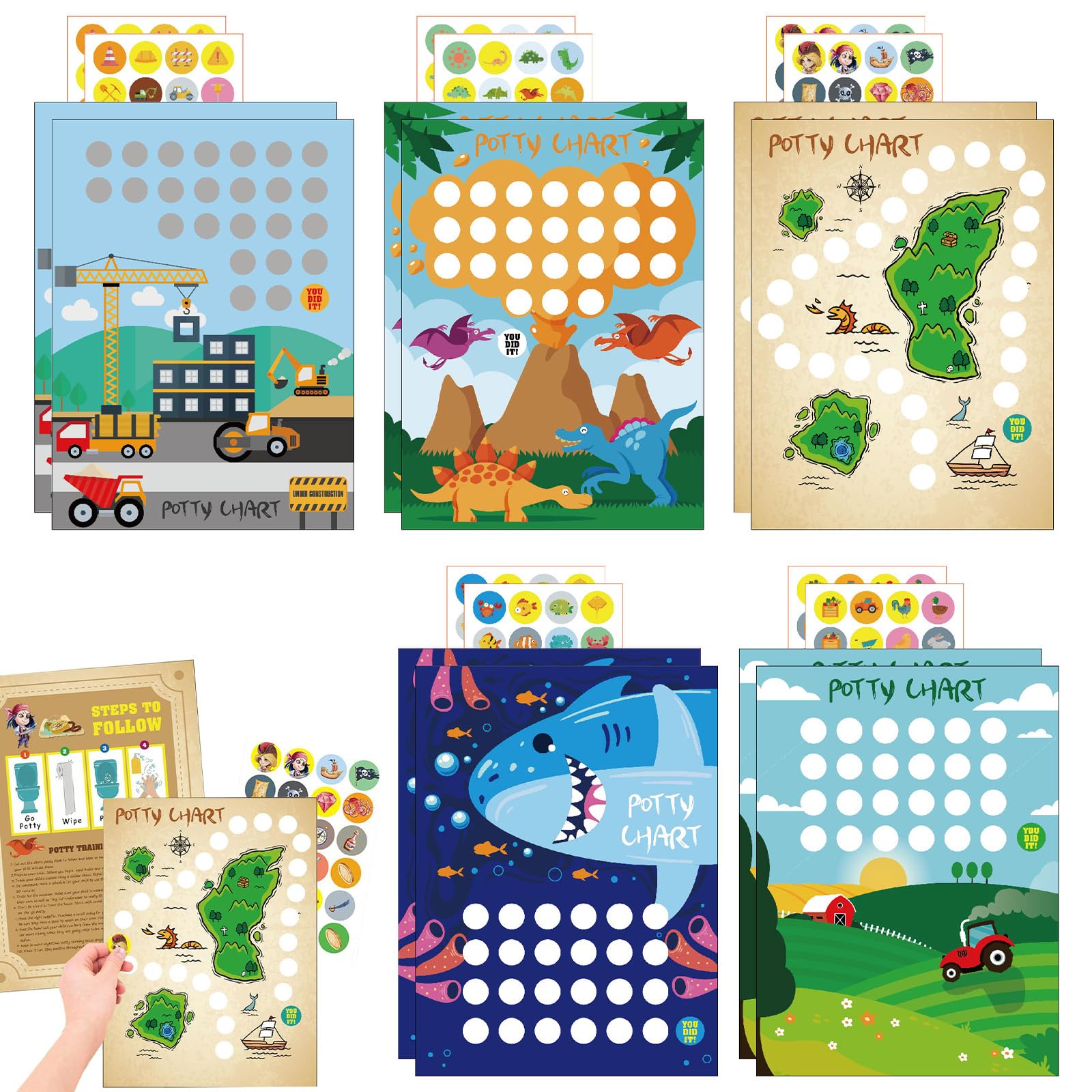 Potty Training Reward Chart for Children 240 Pcs Potty Training Stickers/10 PCS Sticker Chart, 10 Pcs Reward Charts for Children Behavior/Reward Stickers for Kids Toilet Training Reward Chart for Boys