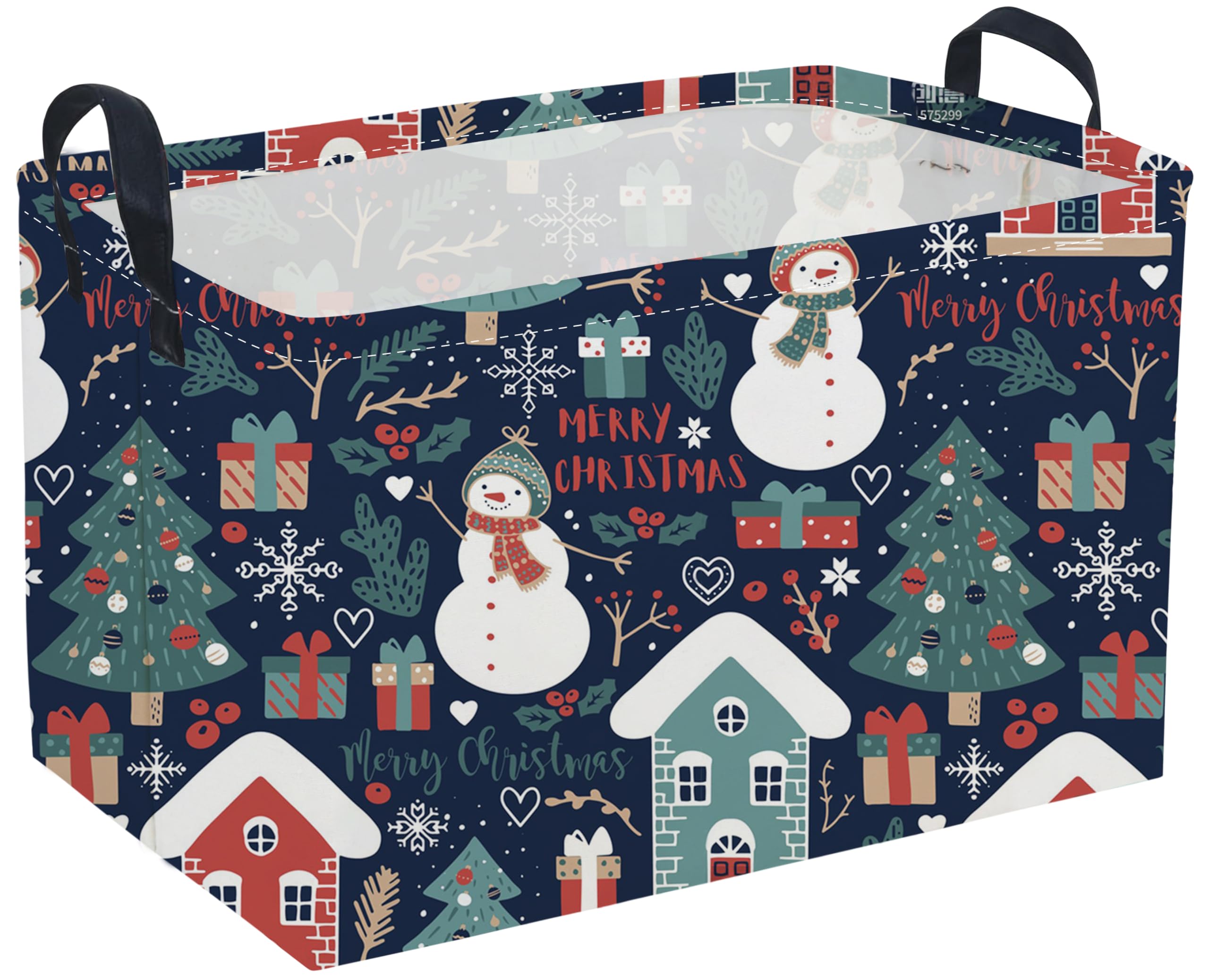 Rectangular Christmas Baskets,Snowman Basket Empty,Waterproof PE Coating Cute Bins for Kids with Handles,Gifts Baskets,Books Bin. (Blue Snowman)