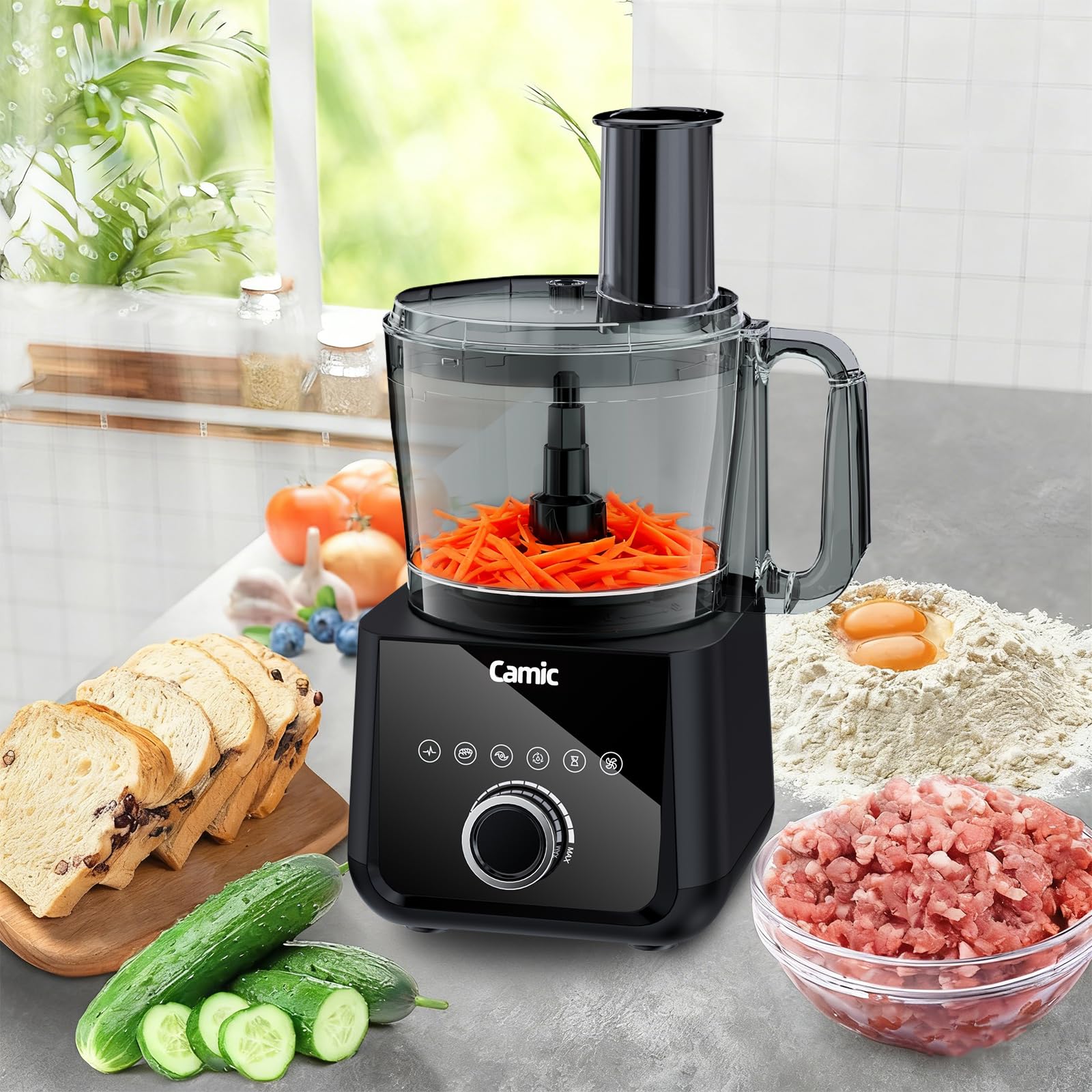 Camic Kompakte Küchenmaschine Food Processor 1500W Motor, 6 Funktionen, PowerChop, 3-in-1 Scheibe, Einfacher Zusammenbau, 2,5L Schüssel (Upgrade-Version)
