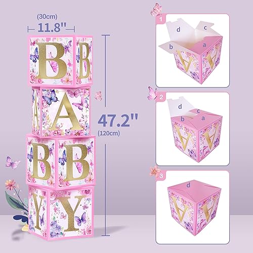 Miniatura 6 de Party Spot! 126 decoraciones de mariposa para baby shower para niña, 4 cajas de globos de mariposa, globos de papel de aluminio de mariposa, flor