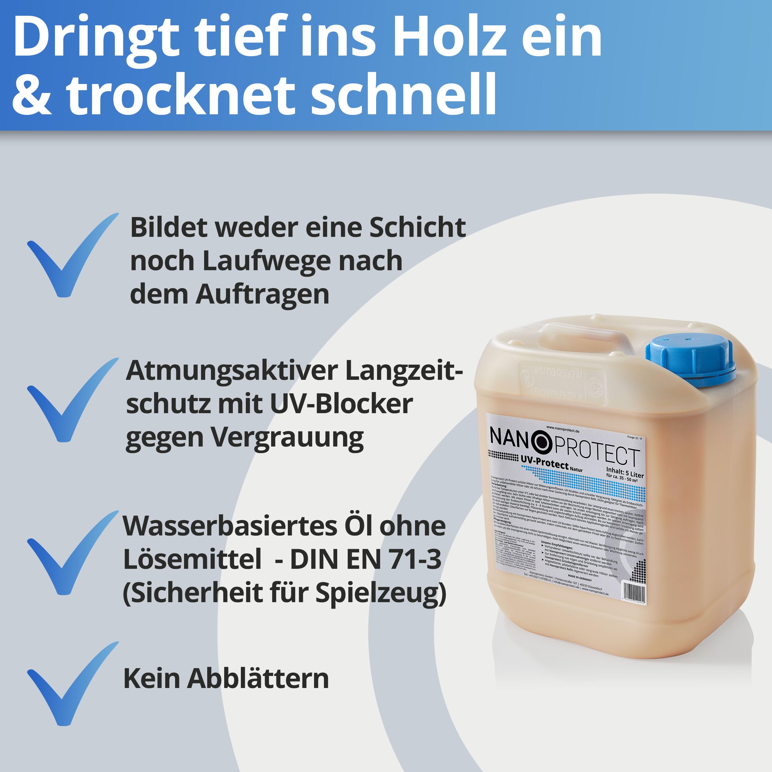 Nanoprotect UV-Protect | Holzöl | UV-Schutz | Witterungsschutz | Langzeitschutz gegen Vergrauung, Austrocknung und Rissbildung | 5 Liter | Natur - unpigmentiert | Für ca. 35-50 m²