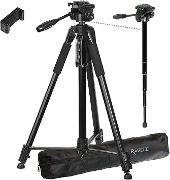 Ravelli APLT6M 72" Light Weight Aluminum Tripod/Monopod, with Carrying Bag and Universal Smartphone Mount Adapter