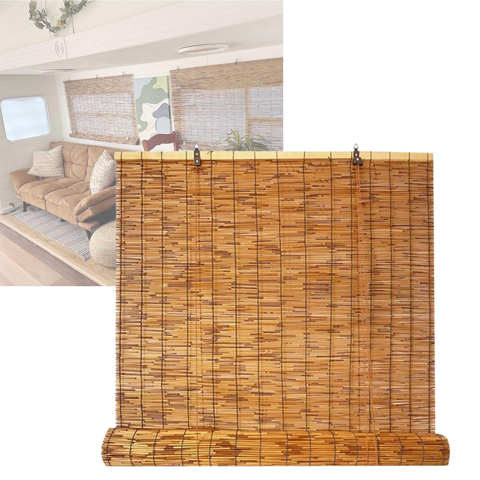 CMJYMX Blackout Bamboo Roller Blinds Roll Up Reed Shade 20" 24" 27" 31" 35" 39" 43" 47" 51" 55" 59" Bamboo Roman Shades For Indoor & Outdoor Windows(140x190CM/55x74IN(WxH))