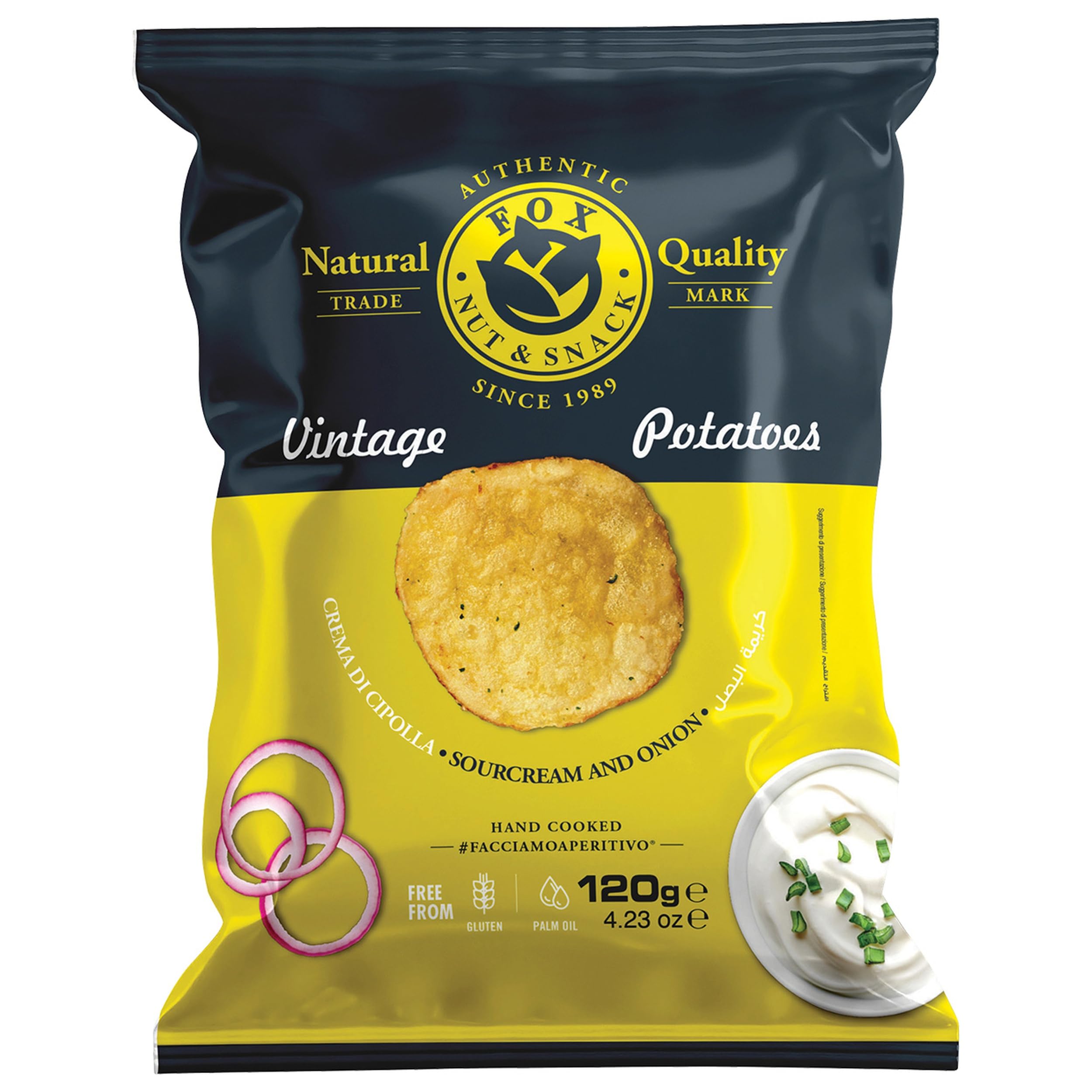 Fox Italia Vintage Kartoffelchips mit Sauerrahm und Zwiebel, glutenfrei und palmölfrei Italien inkl. FeinWert E-Book (12 x 120 g)