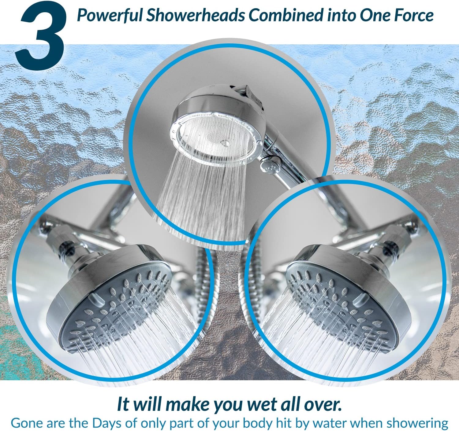 High Pressure Double Shower Heads with Handheld Spray. Adjustable Ball Joint and Detachable Head with Pressure Control Valves for an Enjoyable Spa Bathing Experience.