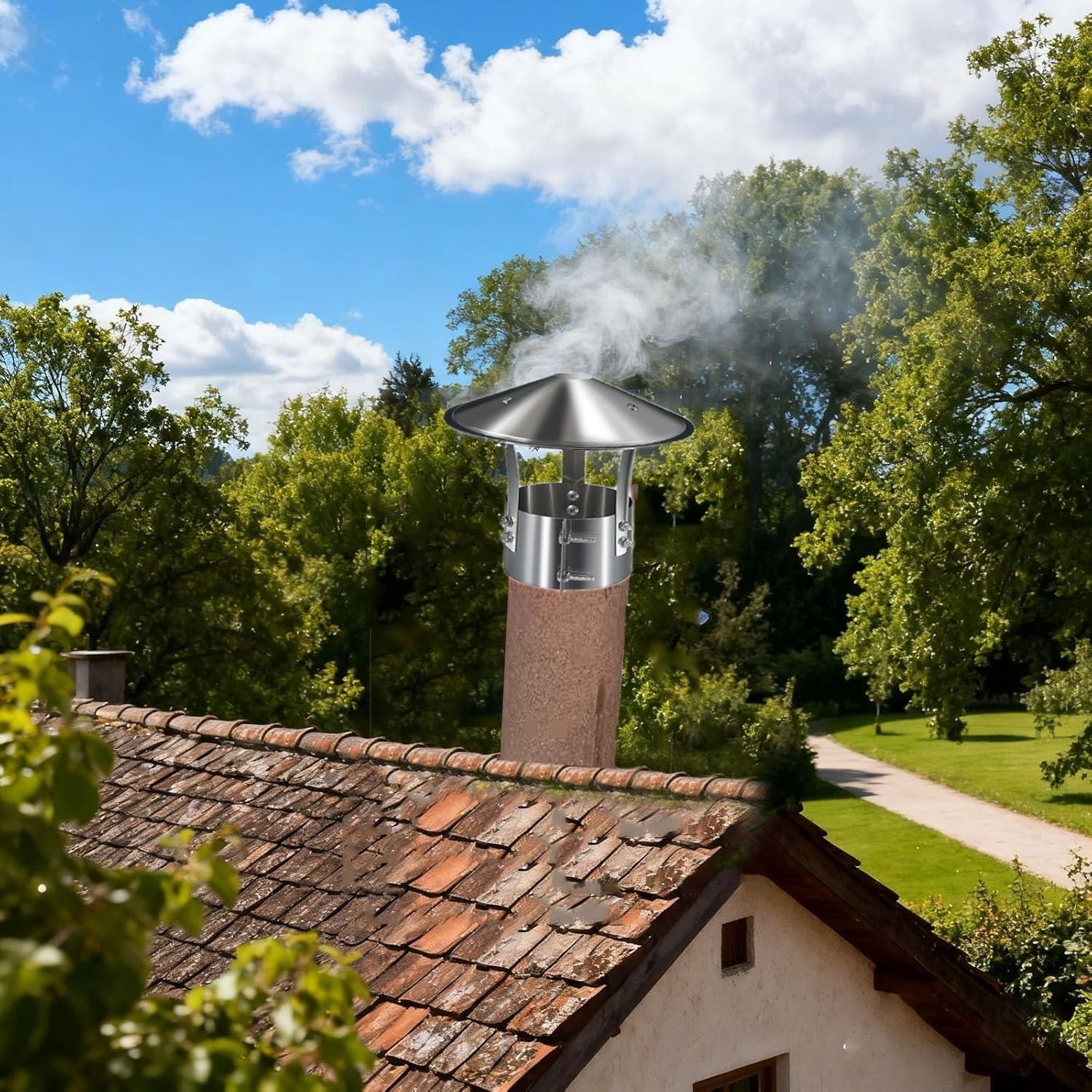 Tapa de chimenea de acero inoxidable, tapa de lluvia redonda para ventilación de escape, cubierta de techo resistente a la intemperie, compatible con tubos de estufa de 3 a 8 pulgadas para uso en
