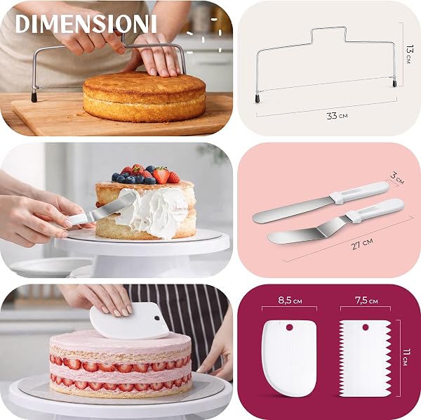 Happy Lemuro - Kit Decorazione Torte con Piatto Girevole, beccucci Inox e sac à Poche Premium - Set Accessori Pasticceria per Principianti ed esperti - 4