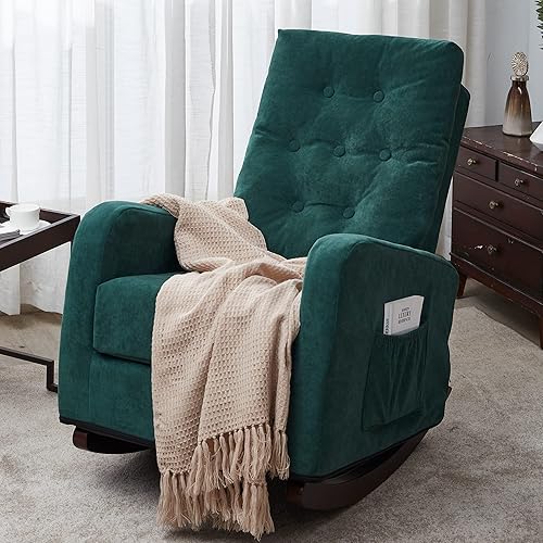 Dolonm Mecedora moderna silla deslizante para bebé, bebé, silla mecedora tapizada de terciopelo con botones copetudos y respaldo alto para sala de