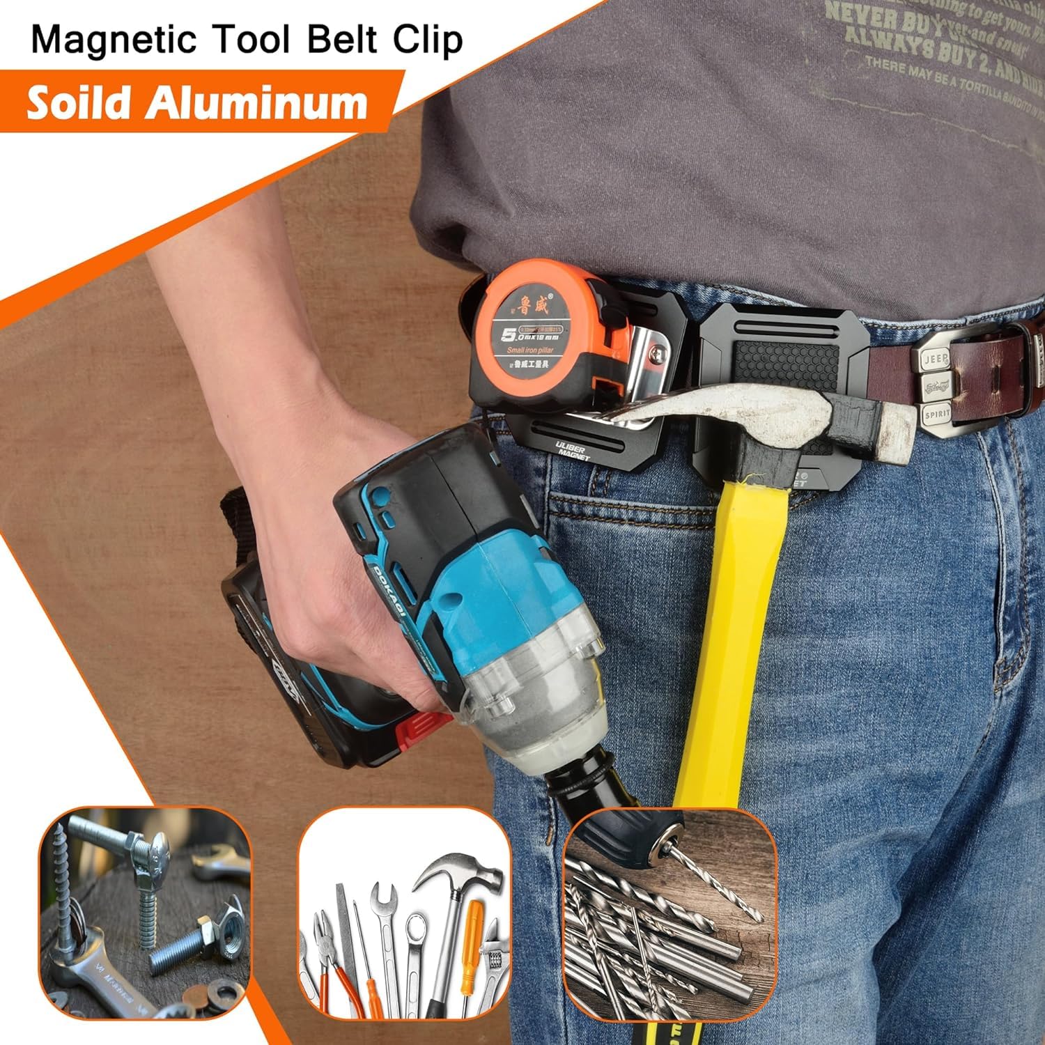 ULIBERMAGNET Magnetisches Werkzeug Holster, Heavy Duty Clip-On Gürtelhalter, Soild Aluminium Starke Werkzeug Holster Gürtelclip für Schraubendreher, Bohrer, Hammer, Zangen, Nägel, Hardware Werkzeuge