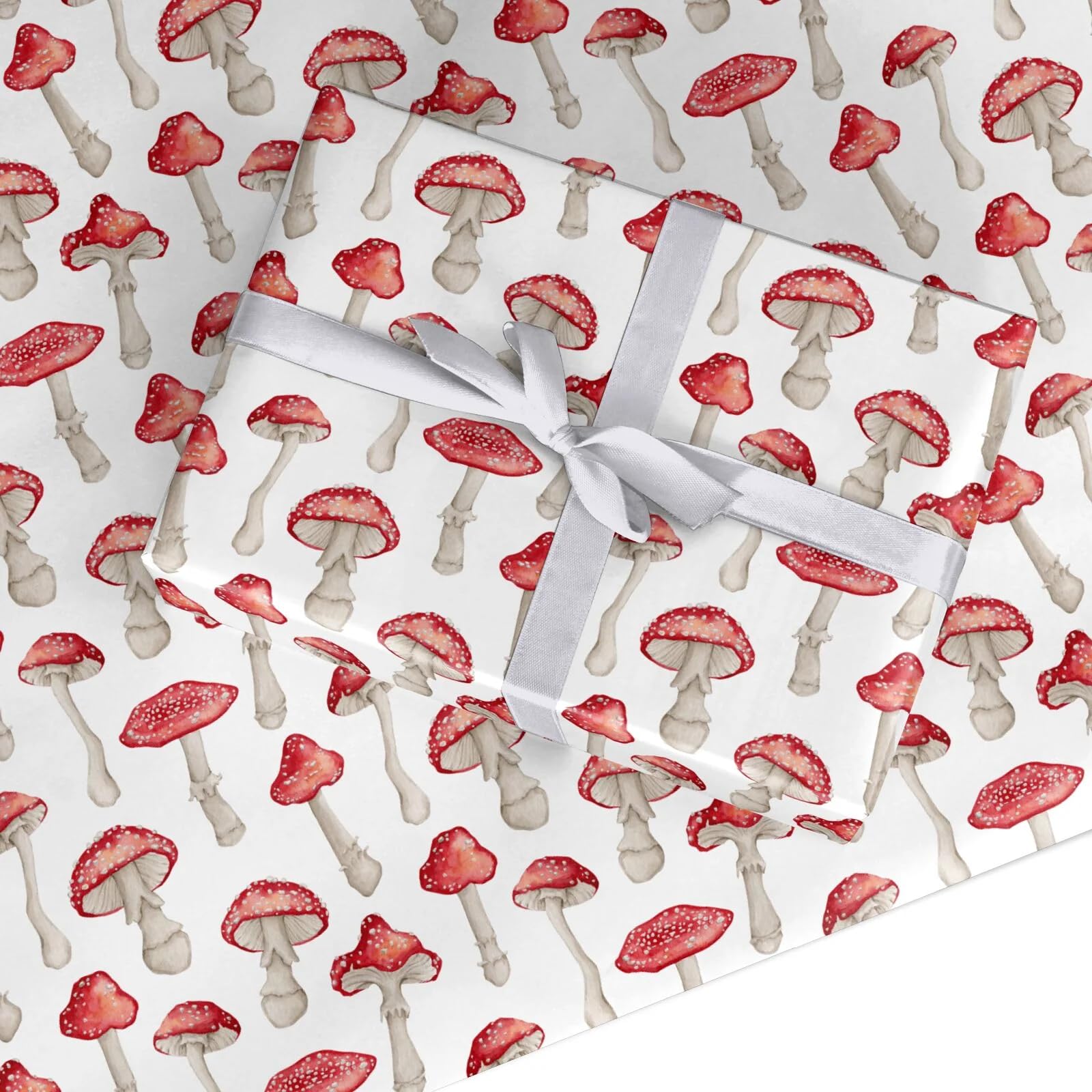 Mushroom Wrapping Paper Gift Wrap – Red Toadstool Forest Fungi Design – Recyclable Eco Friendly Christmas & Birthday Present Paper by Dyefor - Large Roll (50cm x 3.6m)