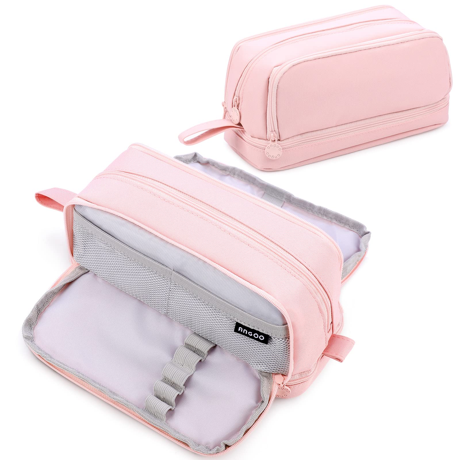 Eucomir Pencil Case with 4 Compartments for Girls Boys Large Pencil Case Stationery Organizer Aesthetic Case for Kids Women Men Teenagers Students Light Pink