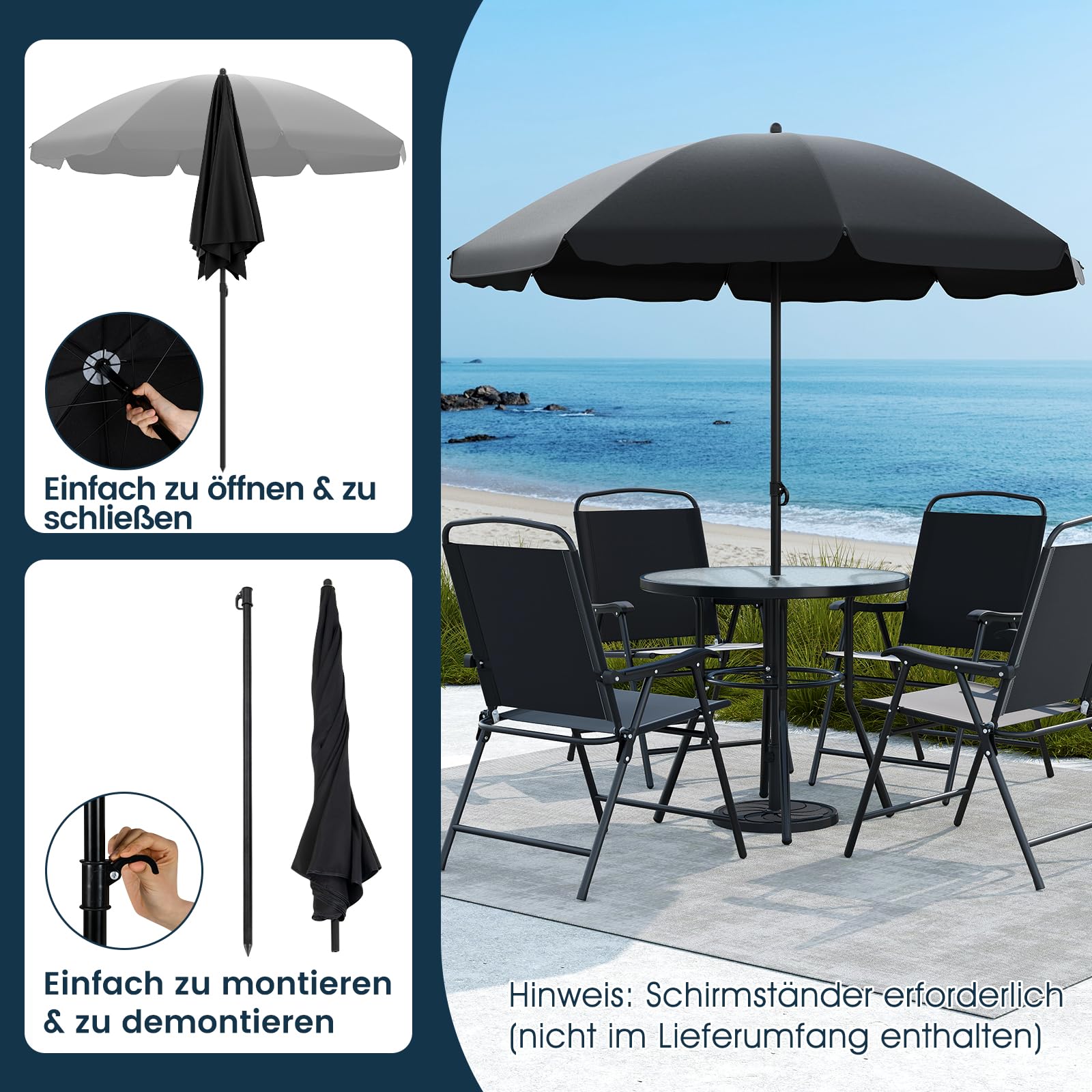 COSTWAY Gartenmöbel Set, Gartentisch mit 4 Stühlen und Sonnenschirm, Terrassenmöbel, Balkonmöbel, Gartenset, Gartengarnitur, Sitzgruppe für Terrasse, Balkon, Garten