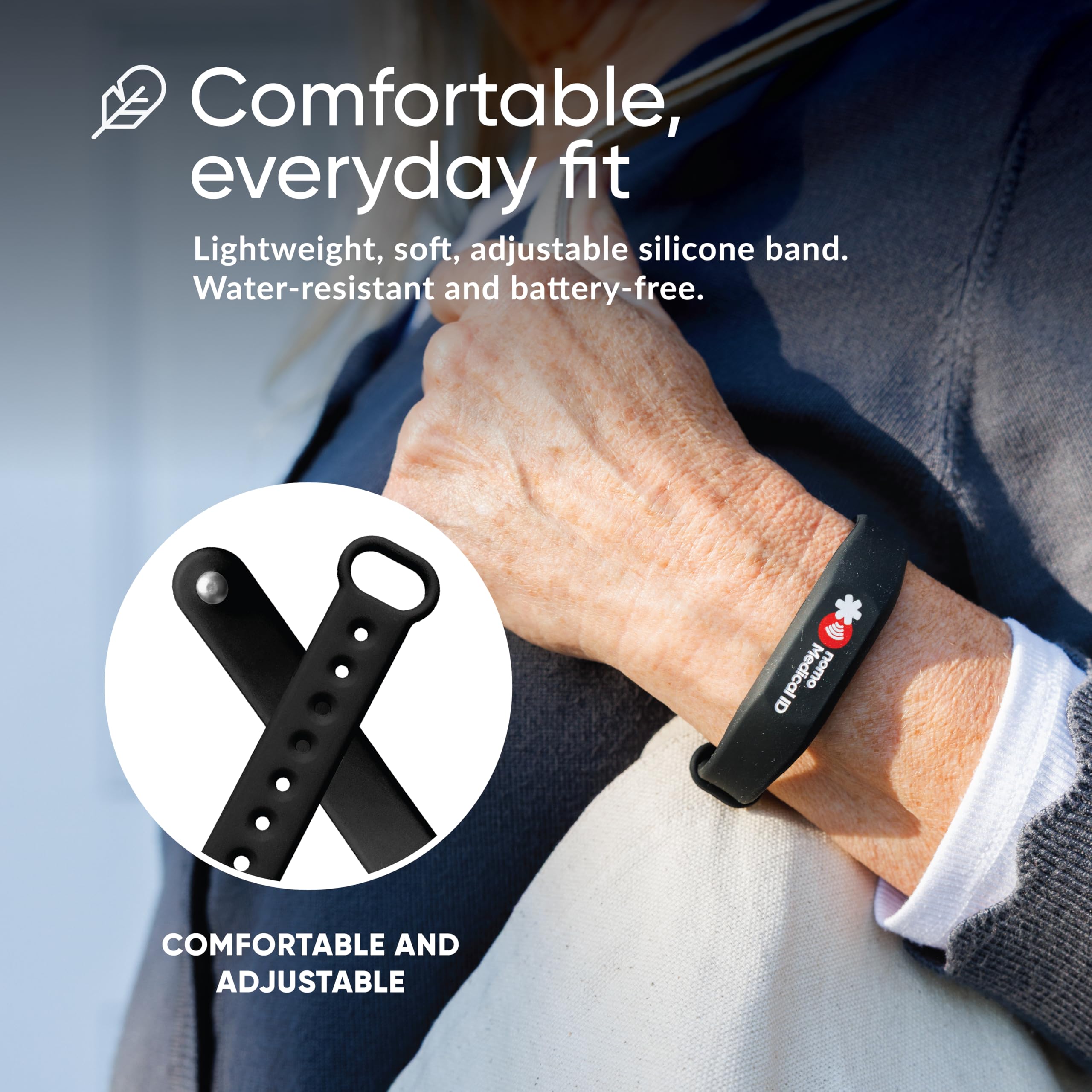 Pulsera de identificación médica para mujeres y hombres, habilitada para NFC, resistente al agua, información médica de emergencia y intercambio de ubicación cuando se escanea, actualiza fácilmente el