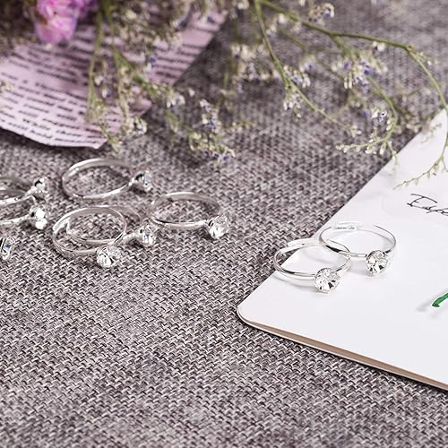 Miniatura 3 de Whaline Paquete de 36 anillos de compromiso de diamante plateado anillos de despedida de soltera decoración de mesa de boda suministros de fiesta