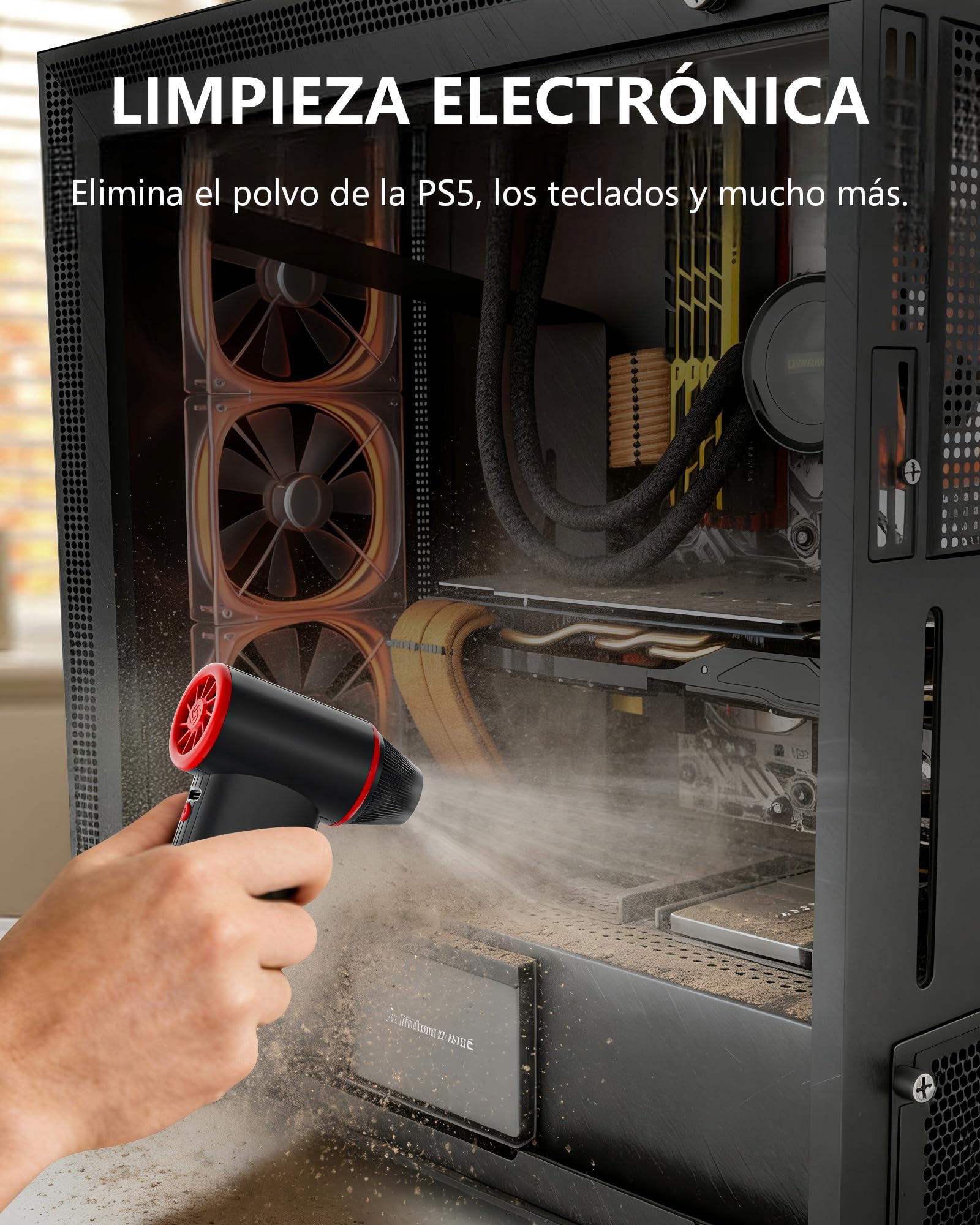 GOOLOO F3 Soplador de polvo eléctrico aire comprimido, 150000 RPM 52M/S 3 velocidades ajustables, carga rápida, soplador limpieza para PC coche exterior sofá (Negro)