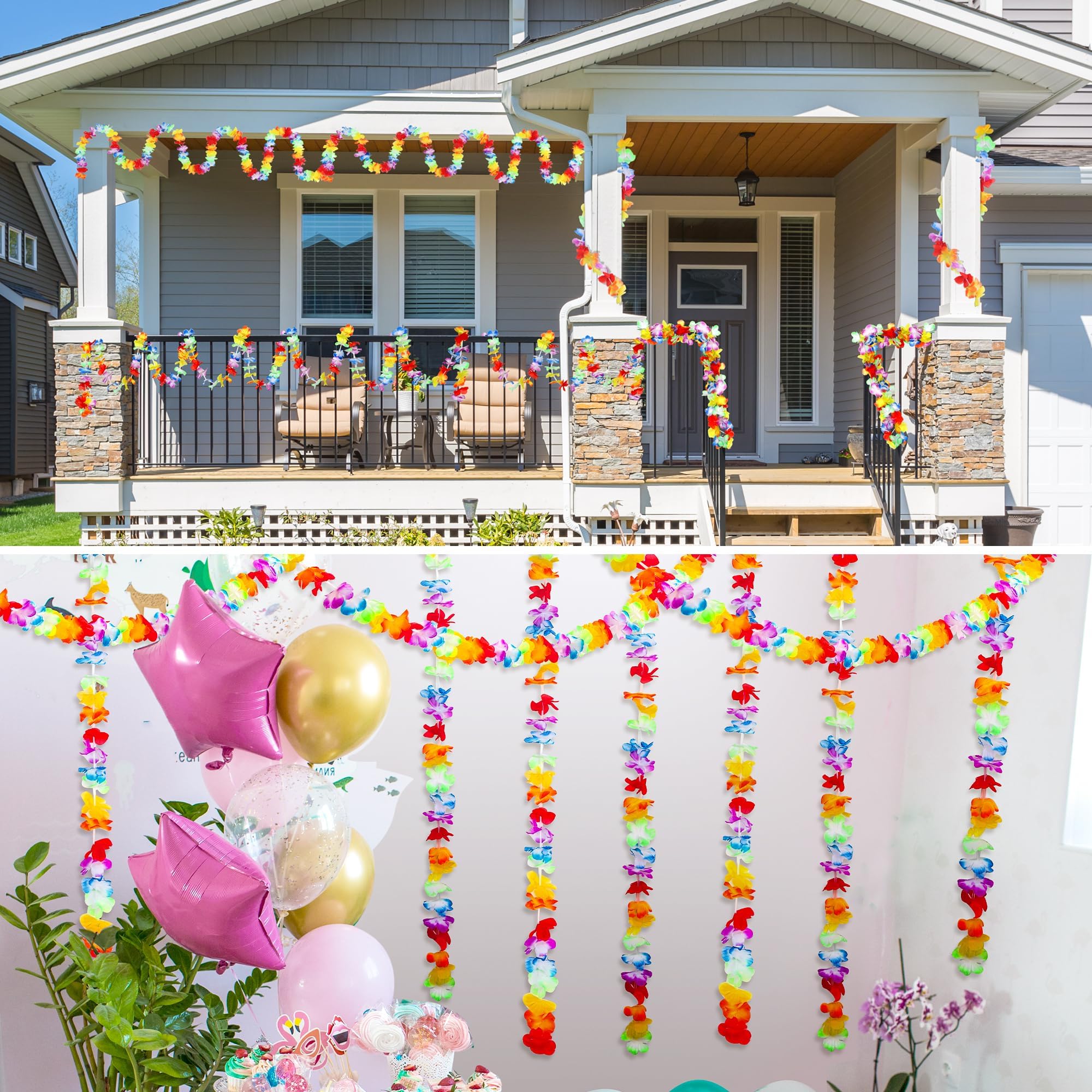 Fovths 8 Stück je 3 m lange hawaiianische tropische Blumen-Girlande, Jumbo, mehrfarbig, Hibiskusblume, Banner, Sommer, Strand, Tiki, Party, Hawaii, Luau-Dekorationen