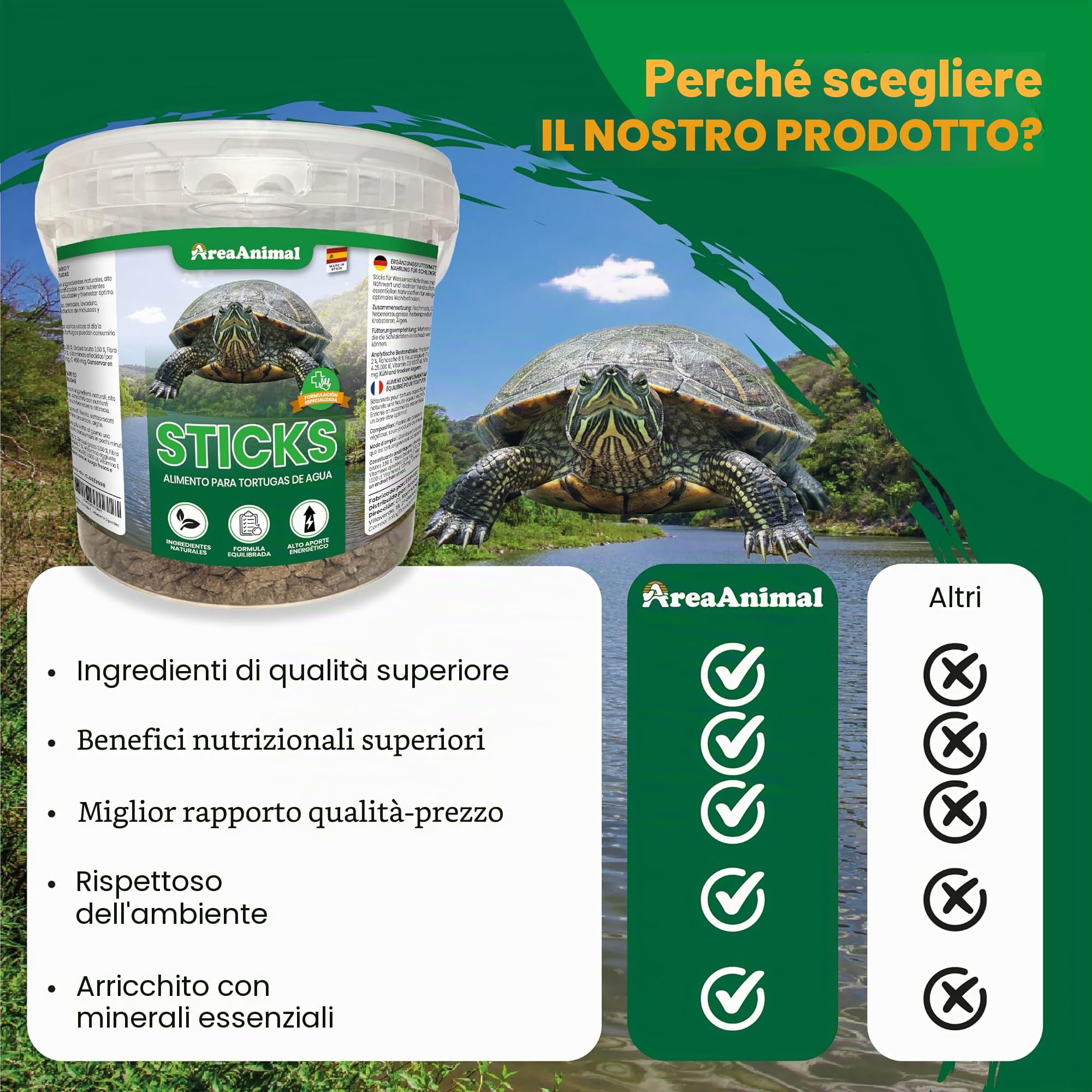 Cibo Tartarughe ad acqua, 1,5 kg/5,5 l Cibo Tartarughe d'acqua Stick con alto valore nutrizionale, Cibo Tartaruga Acqua altamente digeribile, Cibo Tartarughe d'acqua