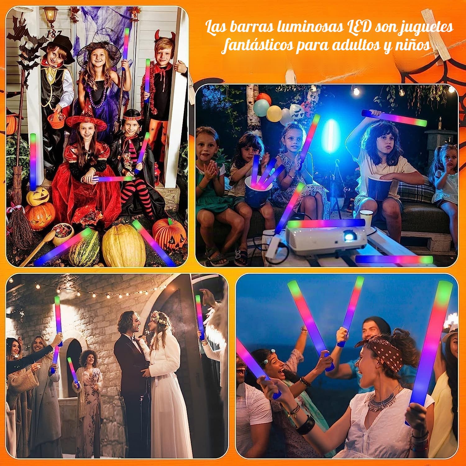 102 Palos de Espuma Luminosos LED, Barras Luminosas, Varillas de espuma LED que brillan a granel, suministros de fiesta que brillan en la oscuridad con 3 modos de parpadeo colorido