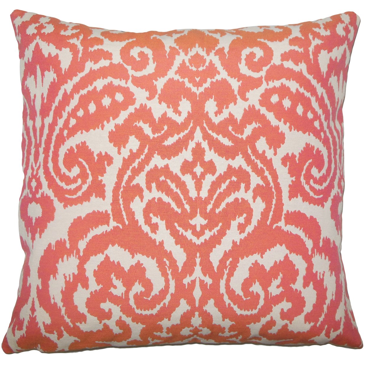 The Pillow Collection Set of 2 18" x 18" Down Filled Wafai Ikat Throw Pillows, Coral, 2 Piece