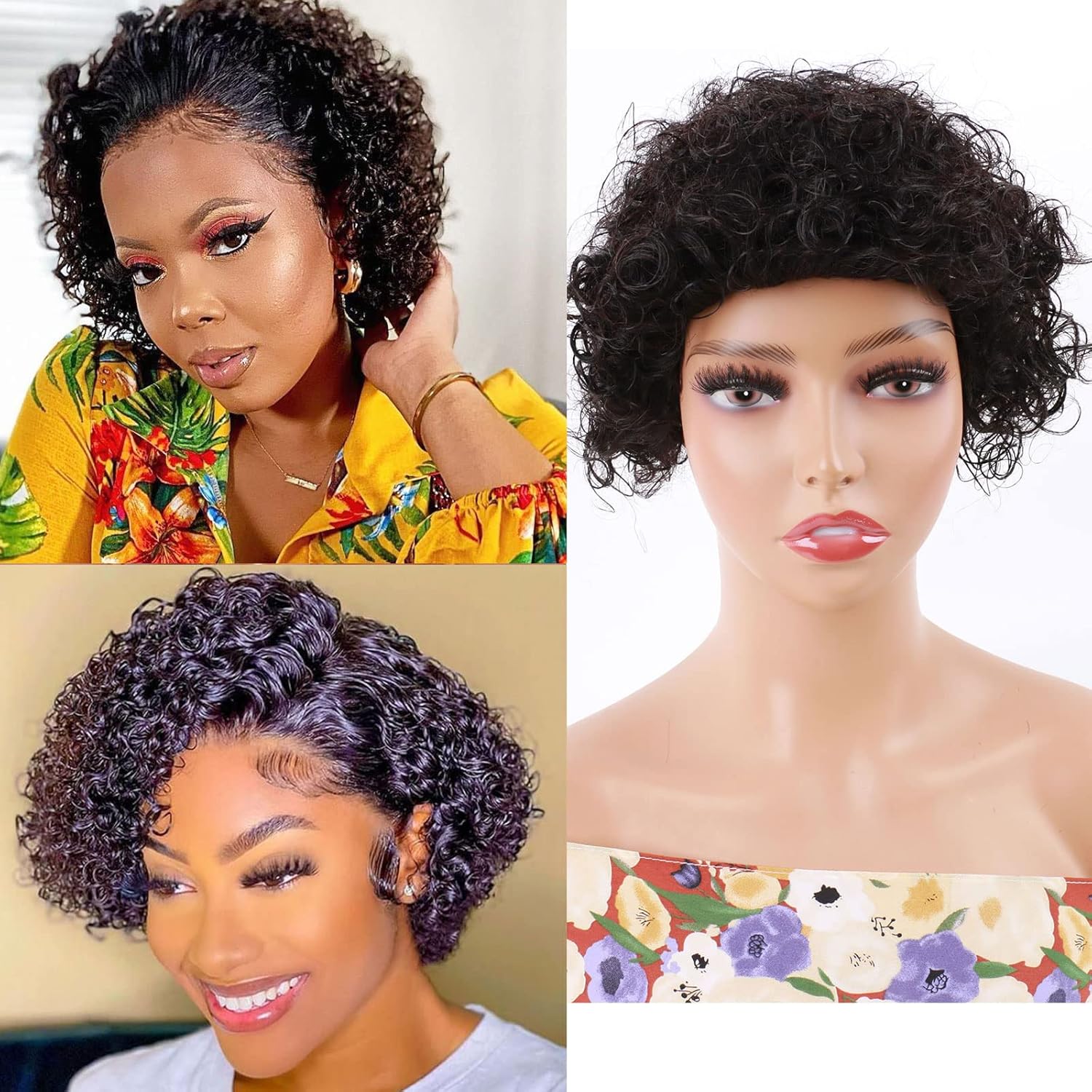 Huarisi 6 Inch Curly Pixie Cut Wigs for Black Women, Remy Short Curly