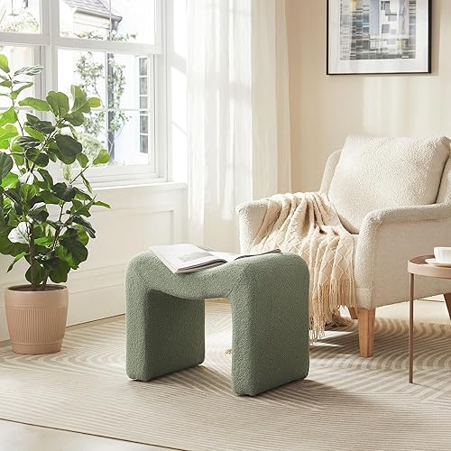 Miniatura 4 de Taburete de tocador, reposapiés pequeño, silla otomana, asiento sin espalda, moderno otomano de terciopelo de peluche para sala de maquillaje, sala