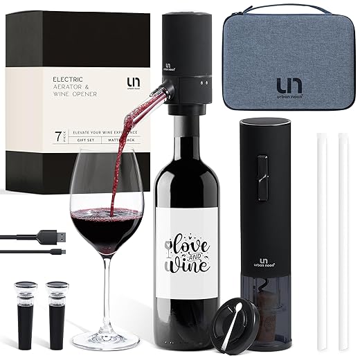 7‑Piece Rechargeable Electric Wine Opener Set with Aerator, Foil Cutter & Vacuum Stoppers – Automatic Wine Bottle Opener Kit with Portable Case – Perfect Wine Gift Set (Black Matte)