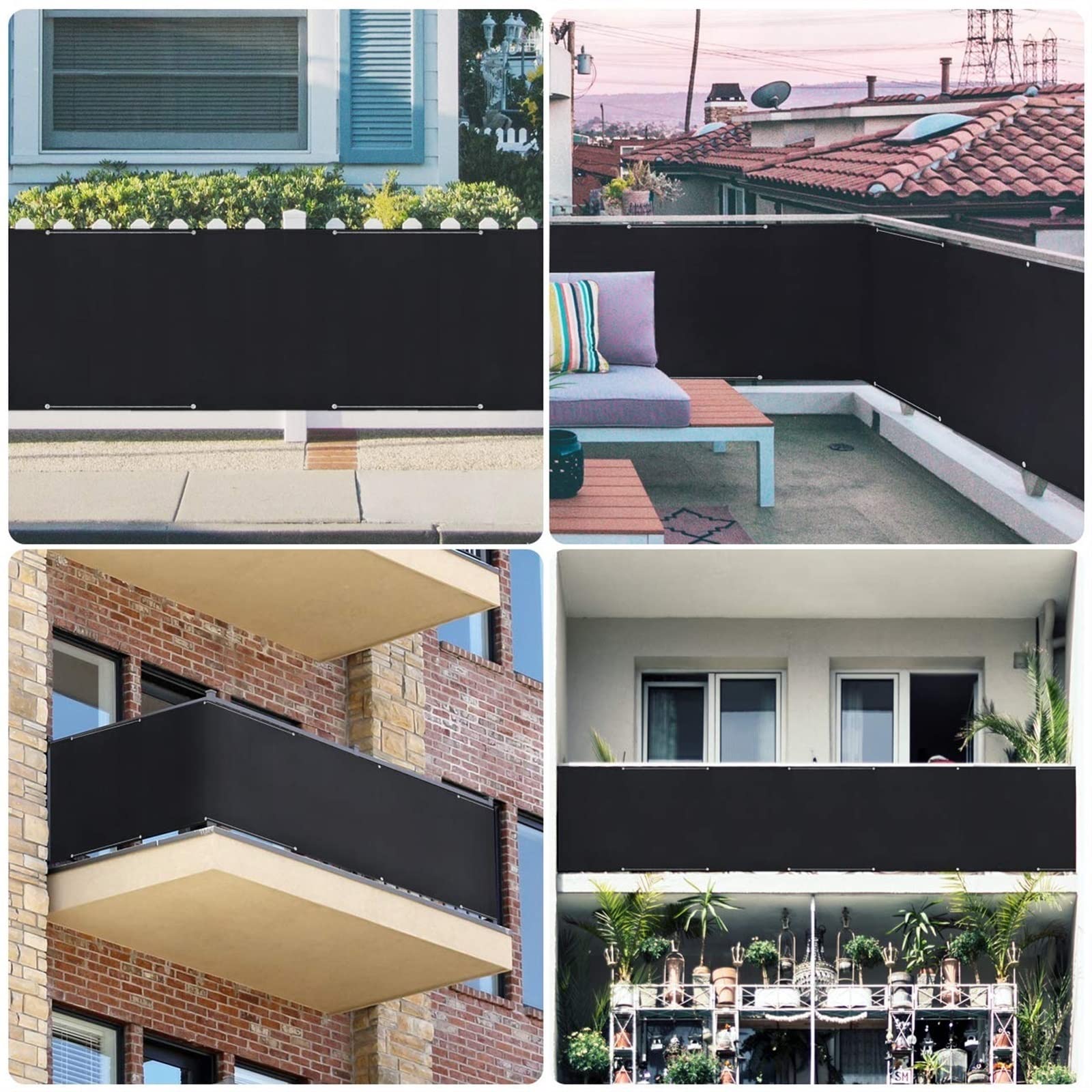Polyester Blickdichte 135 x 500 cm Ohne Bohren Windschutz Segeltuch PB2 PES 100% Polyester für Balkon Garten Balkongeländer, Schwarz