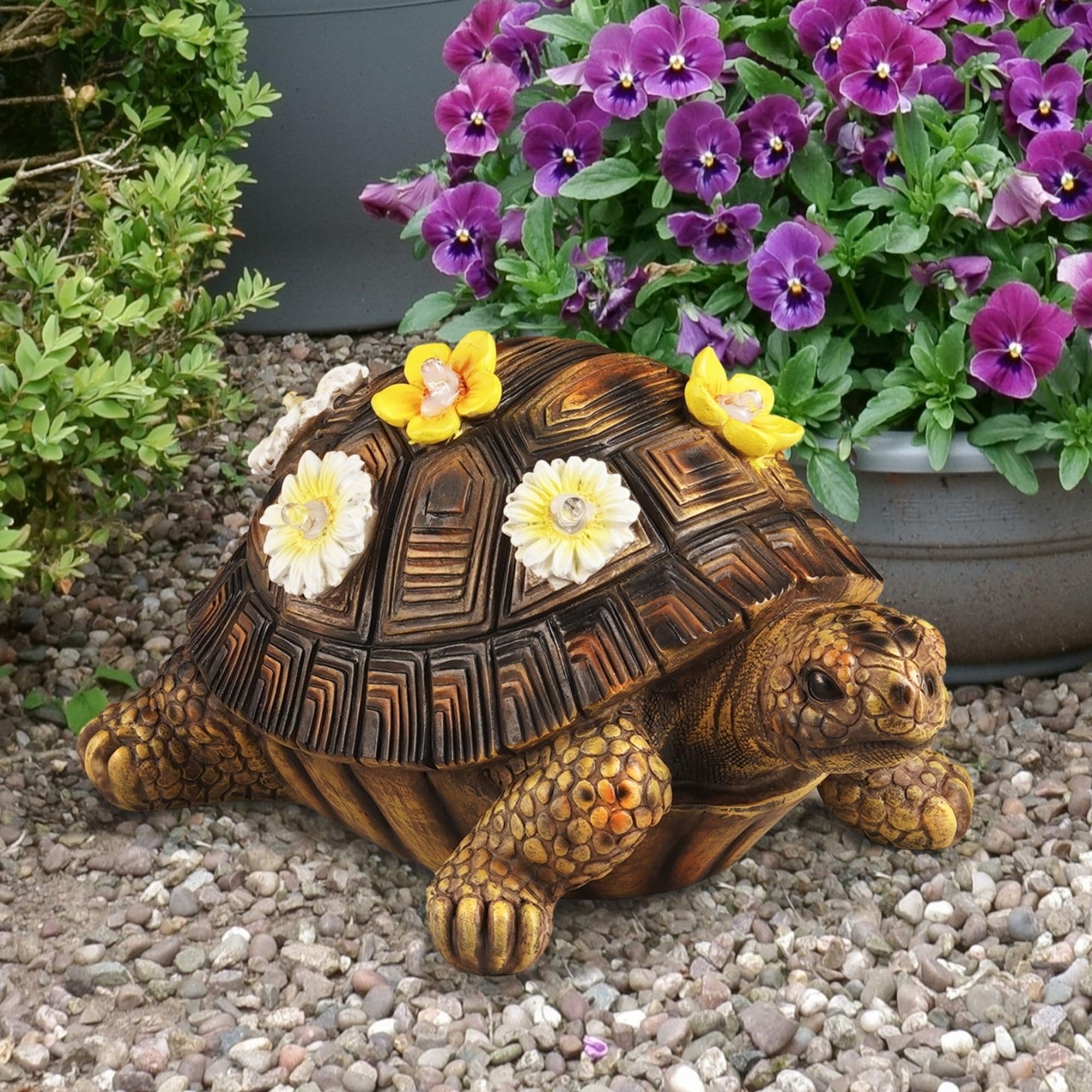 Muldale Solar Turtle Garden Ornament with Hidden Key Compartment - Waterproof Hand Painted Terence Tortoise for Outdoor Decor - Gift Boxed for Mum