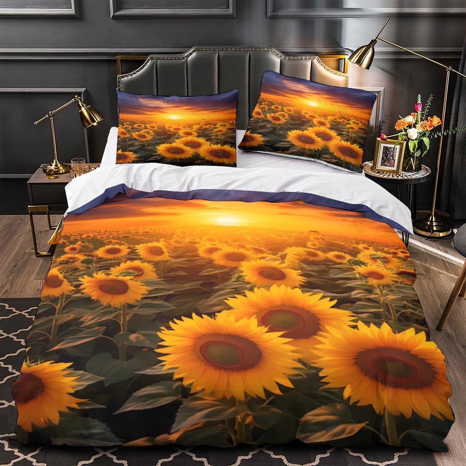 Housse de couette 3 pièces microfibre grand confort 260x220cm motif floral
