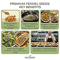 Vista 5 de Spicy Pantry - Semillas de hinojo enteras de 4 onzas, Foeniculum vulgare, 100% naturales, bolsa resellable, ideal para té, cocinar y hornear