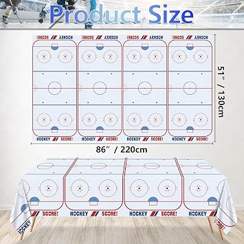 4Pcs Hockey Tablecloths Hockey Rink Table Covers Hockey Party Decorations for Kid's Hockey Fans Birthday Sports Day Party Disposable Plastic Party Tablecloth 51in x 86in (4, 51'' x 86'')