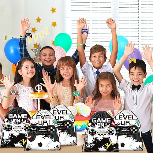 Miniatura 5 de Nosiny 72 piezas de recuerdos de fiesta de videojuegos incluyen 24 bolsas con cordón de regalo, 24 pulseras de silicona, 24 llaveros de control para