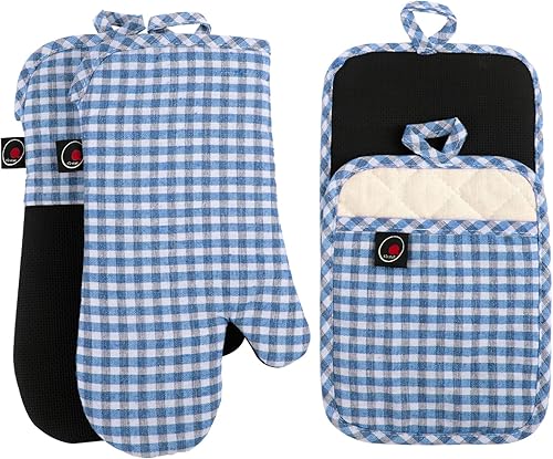 Miniatura 14 de Juego de manoplas de horno y agarraderas para platos, 100% algodón, perfecto para regalo, hornear y cocinar todos los días, duradero, resistente al