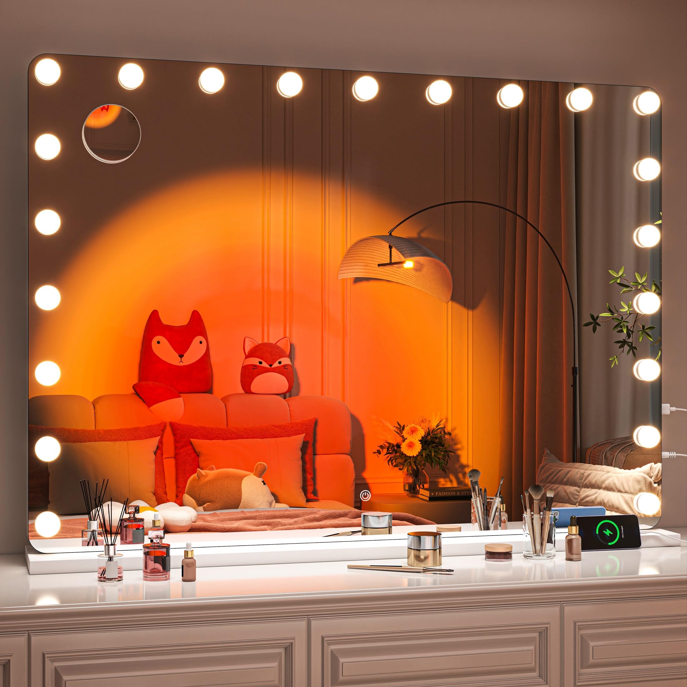 Hasipu 41" x 30" Vanity Mirror with Lights, Makeup Mirror with Lights and Magnification, Hollywood Mirror with 3 Color Modes, LED Make up Mirror, Light up Mirror with USB & Type-C Charging
