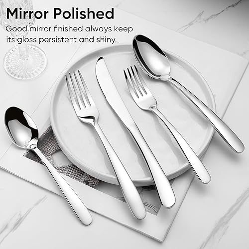 Miniatura 3 de Herogo Juego de cubiertos de acero inoxidable resistente, 20 piezas de cubiertos elegantes para 4, vajilla moderna para el hogar, restaurante, boda,