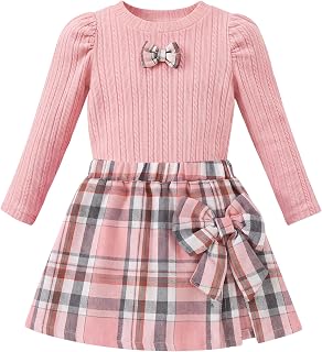 Toddler Baby Girl Outfit puff Sleeve Top Skirt Set Fall Winter Clothes | Cute Toddler Girl Dress; Soft And Comfortable Material; 2Pcs Outfit for Playwear Family Photo Festive; Size 18 Months-6 Years