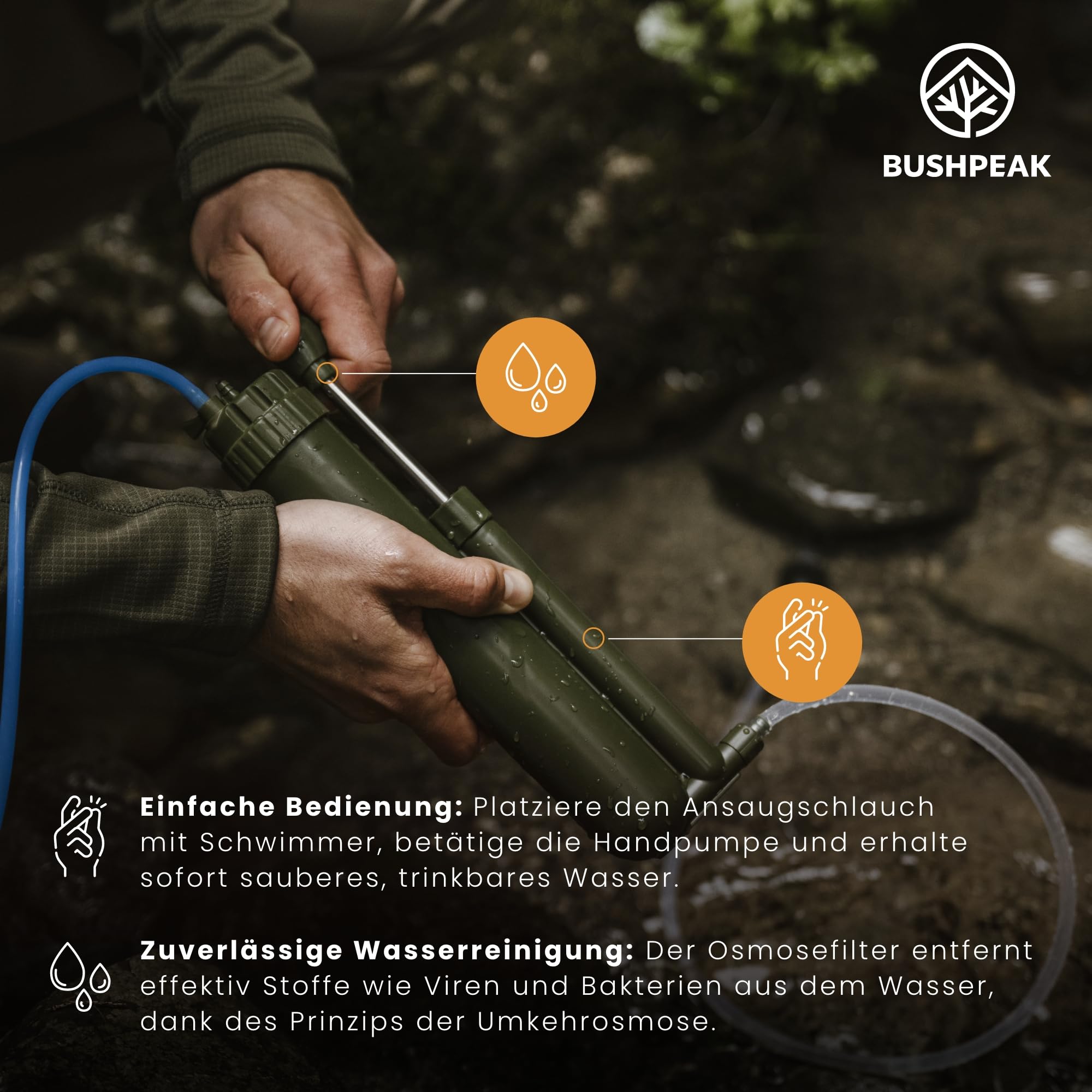 Wasserfilter Outdoor Pumpe Osmose mit 8000 Liter Filterkapazität inklusive Transporttasche und Trinkbeutel