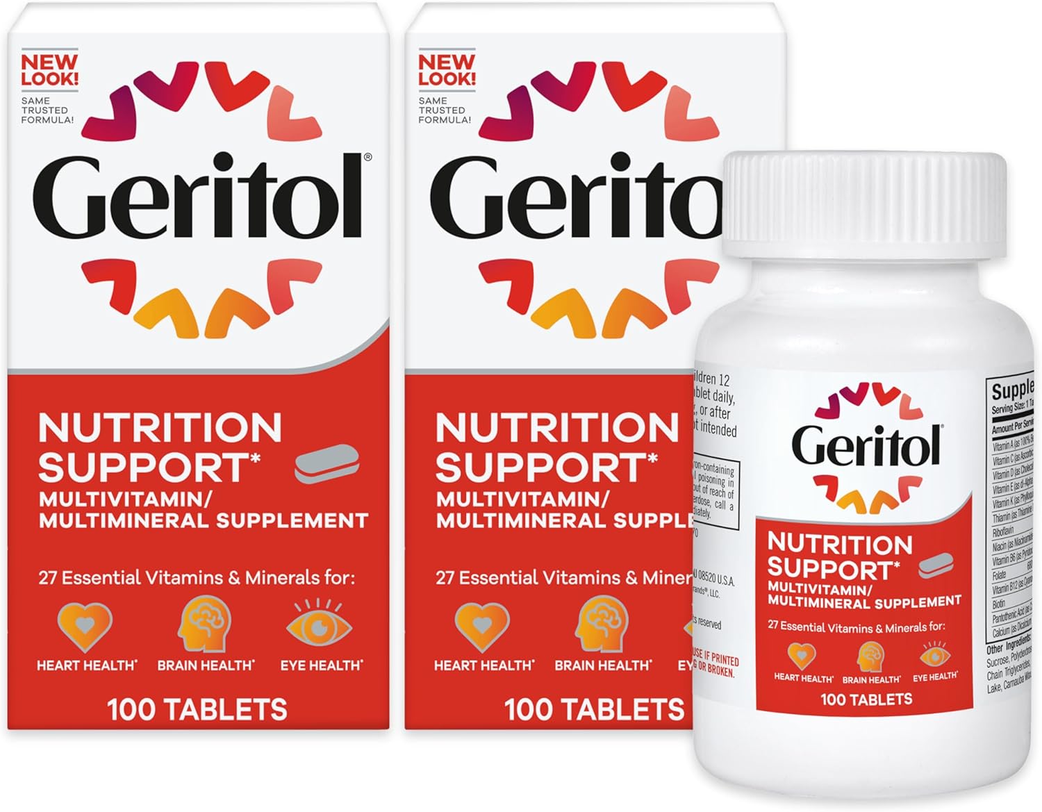 Geritol, Multivitamin Supplement, Contains B-Vitamins, Antioxidants, Vitamins C, E & D and Iron, 27 Essential Vitamins and Minerals, Gluten-Free, Non-GMO, No Artificial Sweeteners, 100 Tablets, 2 Pack