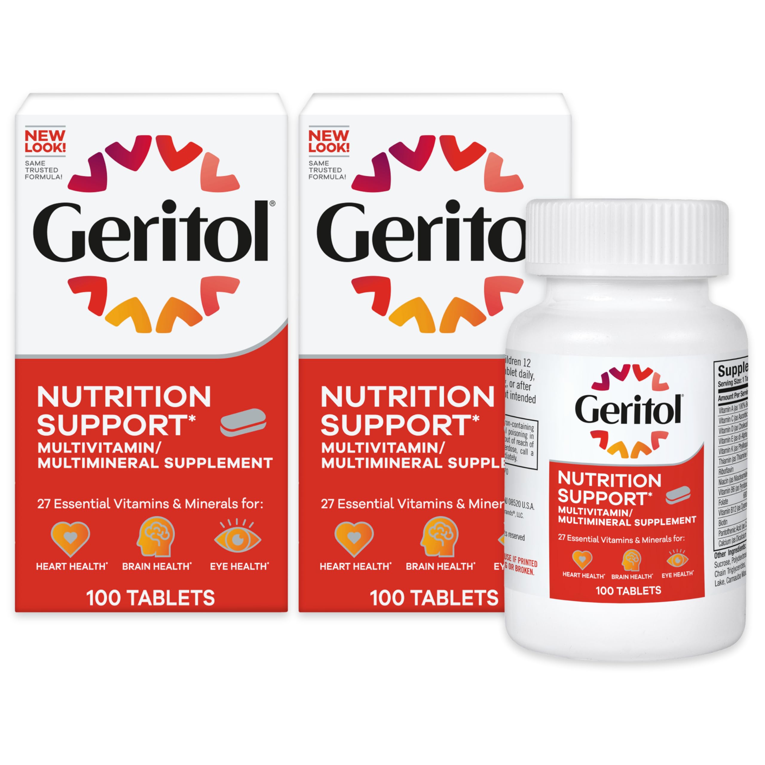 GeritolMultivitamin Supplement, Contains B-Vitamins, Antioxidants, Vitamins C, E & D and Iron, 26 Essential Vitamins and Minerals, Gluten-Free, Non-GMO, No Artificial Sweeteners, 100 Tablets - 2ct
