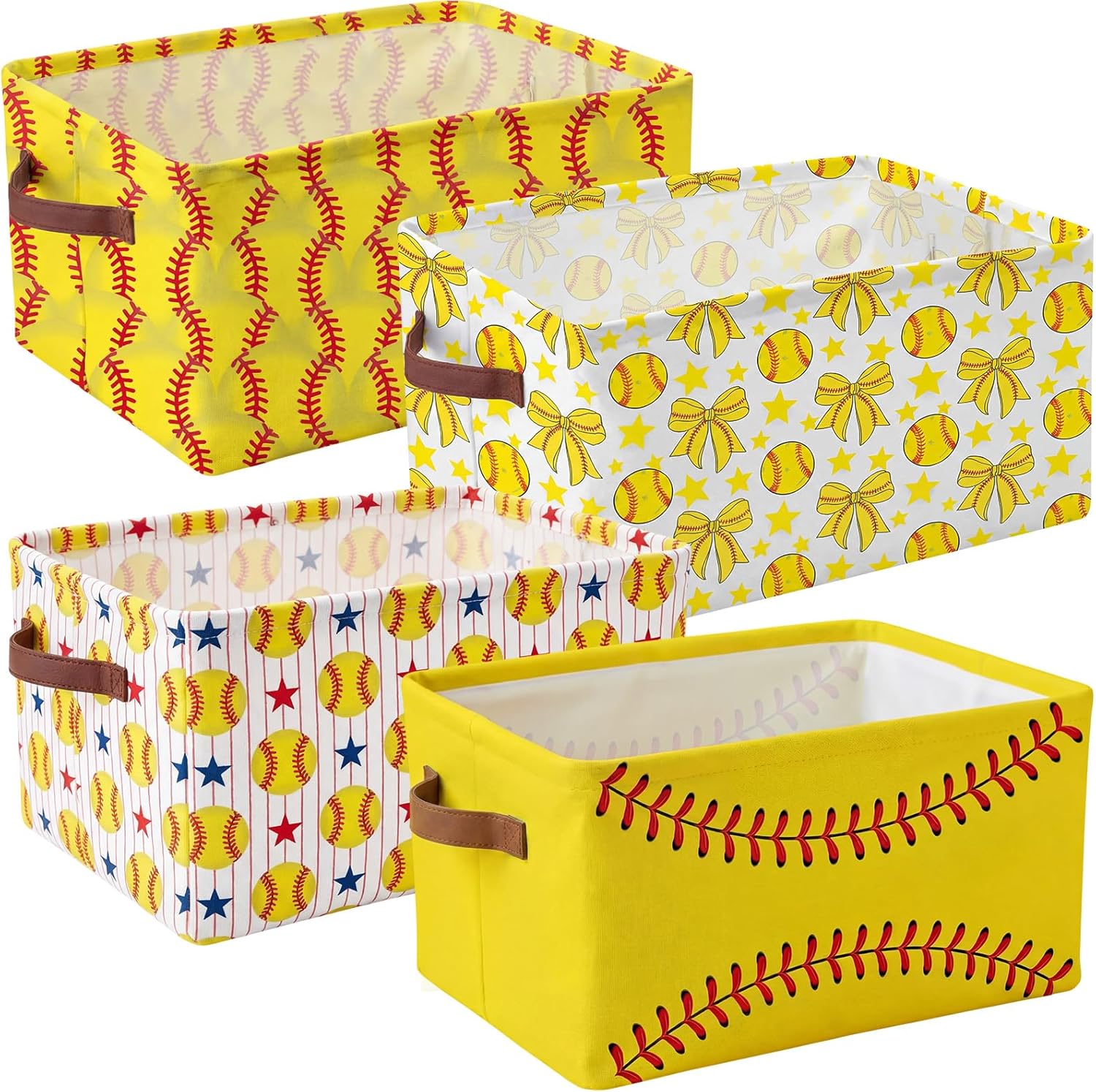 Boao 4 Pack Softball Storage Baskets for Gifts Empty Collapsible Laundry Storage Bins with Handles Foldable Boxes for Home Bedroom Office Holiday Toy Clothes Containers