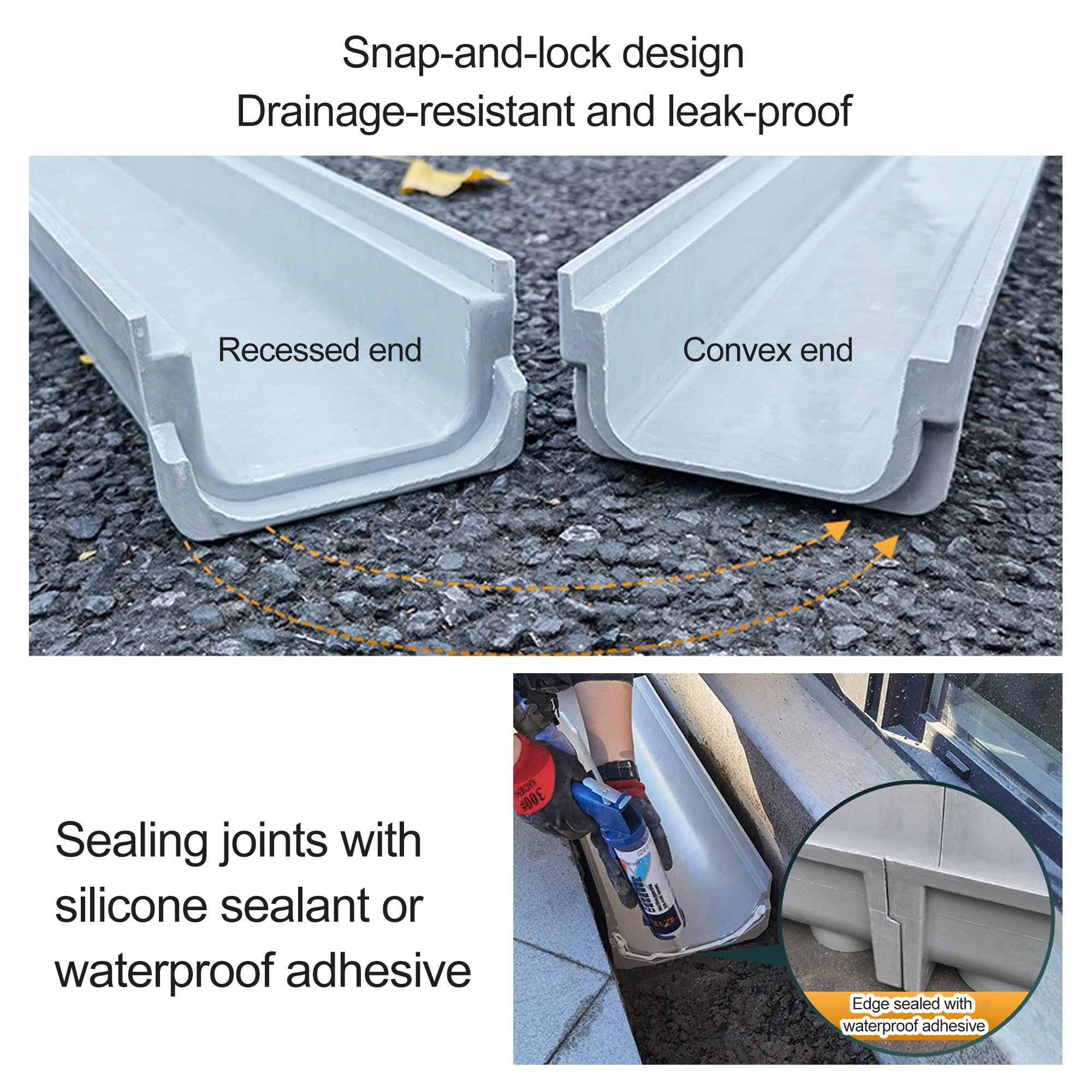 Kit de drenaje de canal lineal de doble costura lateral, acero inoxidable 304, drenaje de entrada de 1 m de longitud para parque, terraza, entrada de garaje, piscina