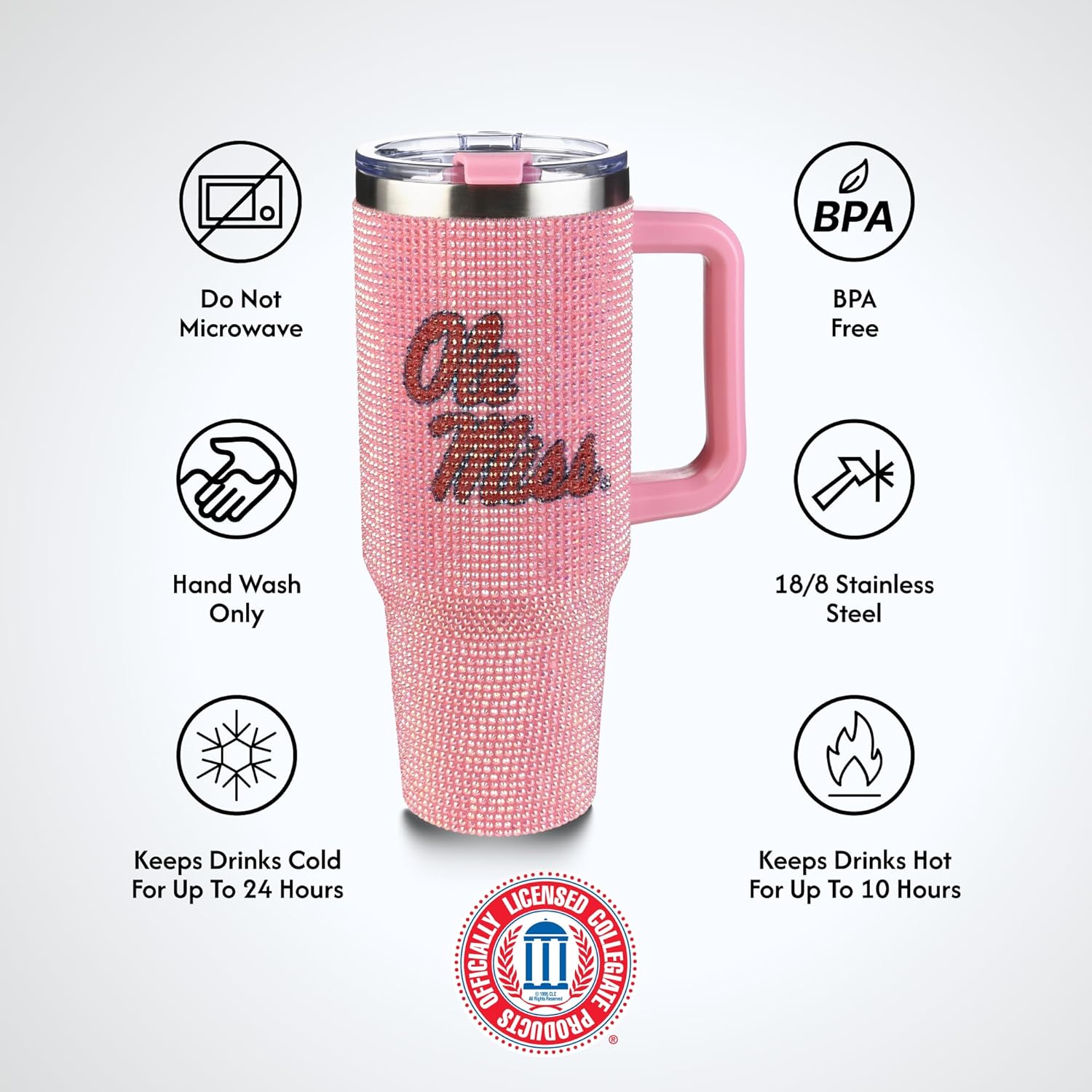 The Memory Company Officially Licensed 46oz Pink Bling Game Day Tumbler, University of Mississippi
