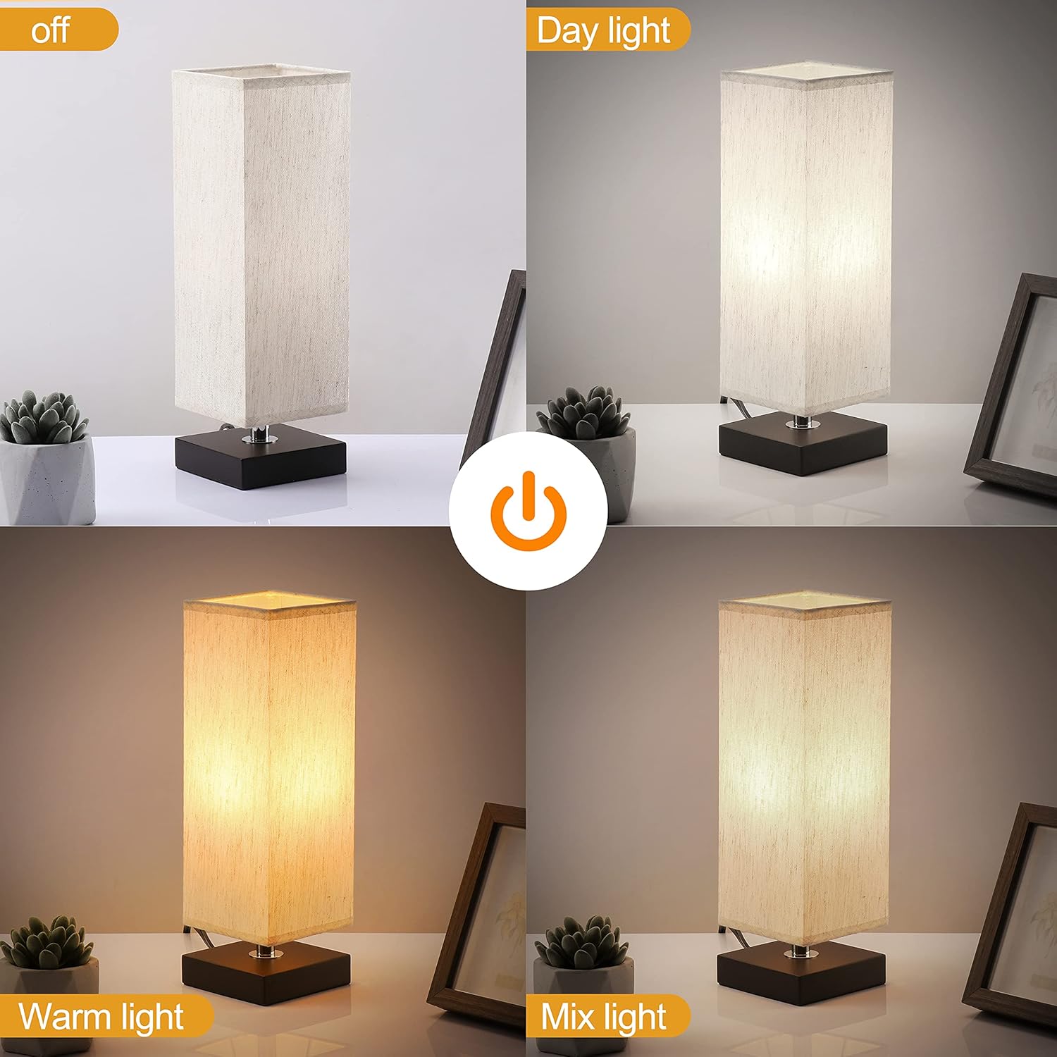 Bedside Table Lamp - Soilsiu Bedroom 3 Color Options Solid Wood Lamps with Modern Fabric Shade Reading Nightstand Lamps for Living Room, Kids Room, College Dorm, Office (LED Bulb Included) : Everything Else