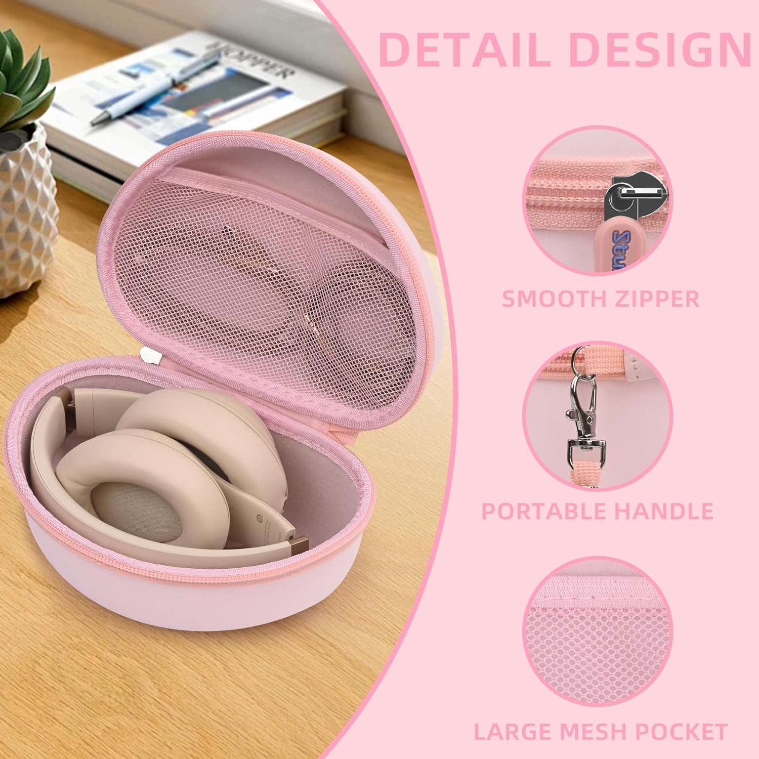 Portable Headphone Case for Beats Studio Pro / 3 Solo 3 Solo 4, Over Ear Headphone Storage Case with Large Space Pocket for Cables - Image 6