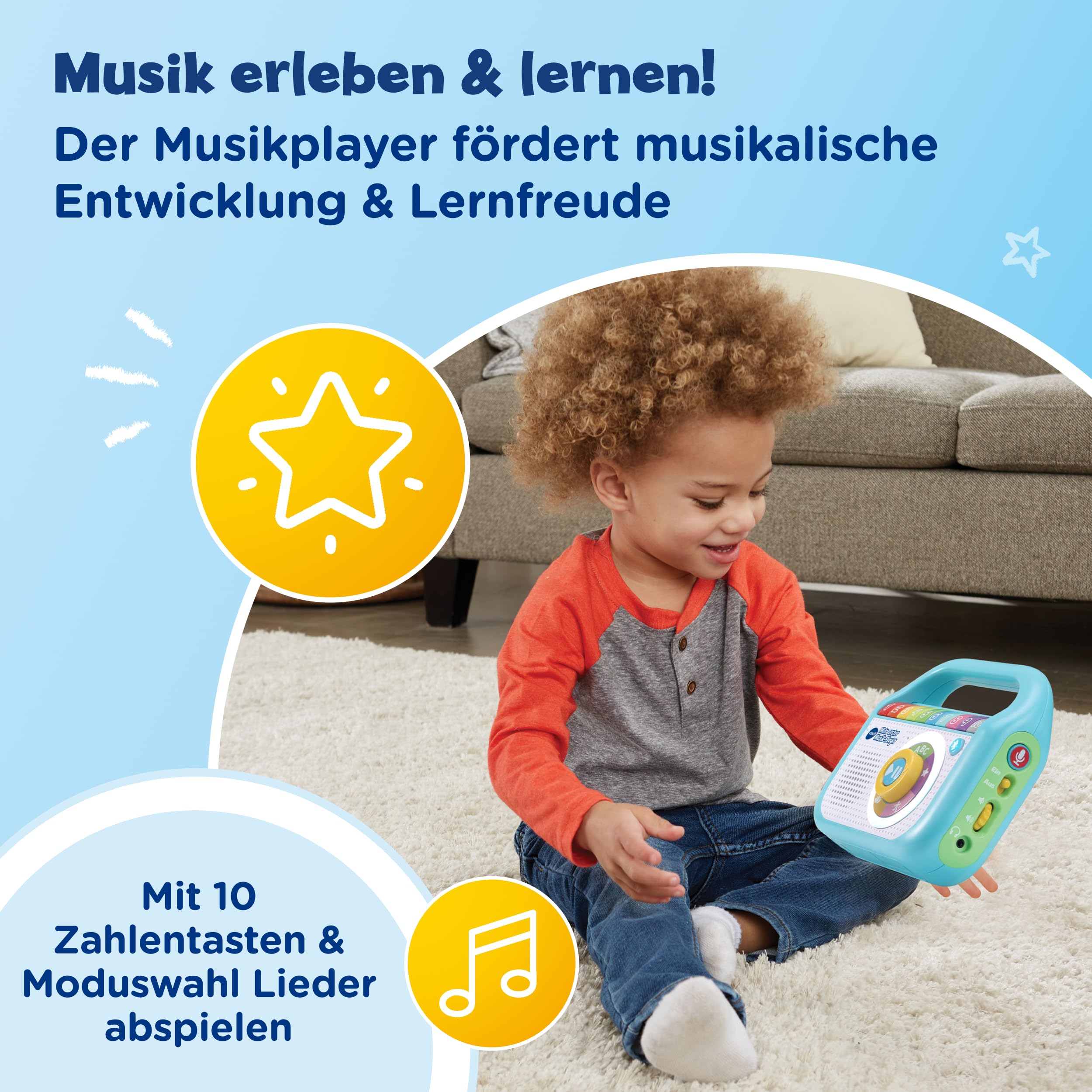 VTech Mein Erster Musik-Player – Kinder MP3 Player mit Bluetooth, 40 Lieder