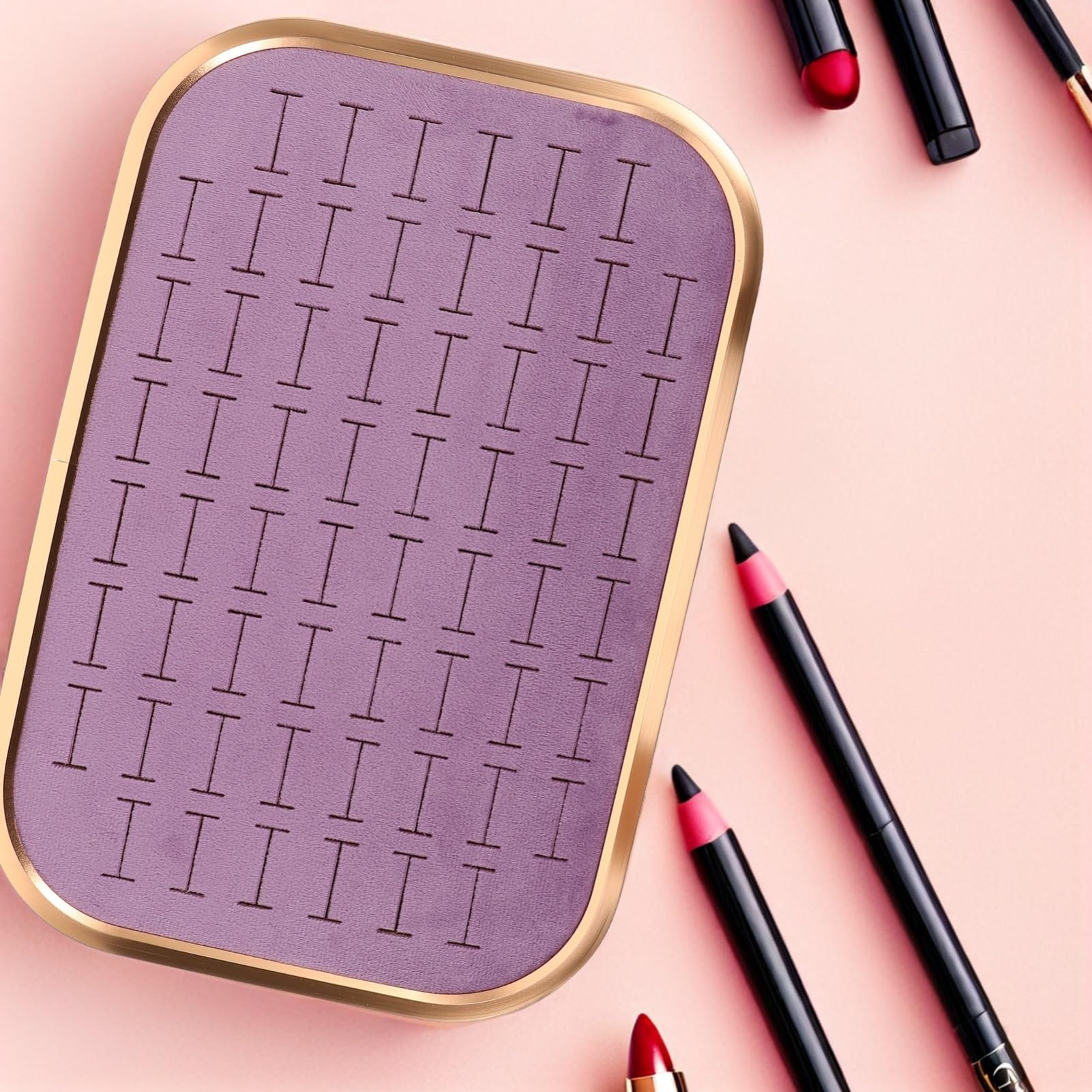 PartyKindom Organizador de Anillos Apilable de Terciopelo 60 Ranuras | Marco Rectangular de Aleación de Aluminio, Color Púrpura, Diseño Secciones para Pendientes y Colgantes
