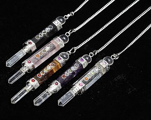 Miniatura 2 de Péndulo de cristal de amatista y cuarzo rosa, turmalina negra y ojo de tigre para el equilibrio de chakras, reiki curación, metafísica espiritual,
