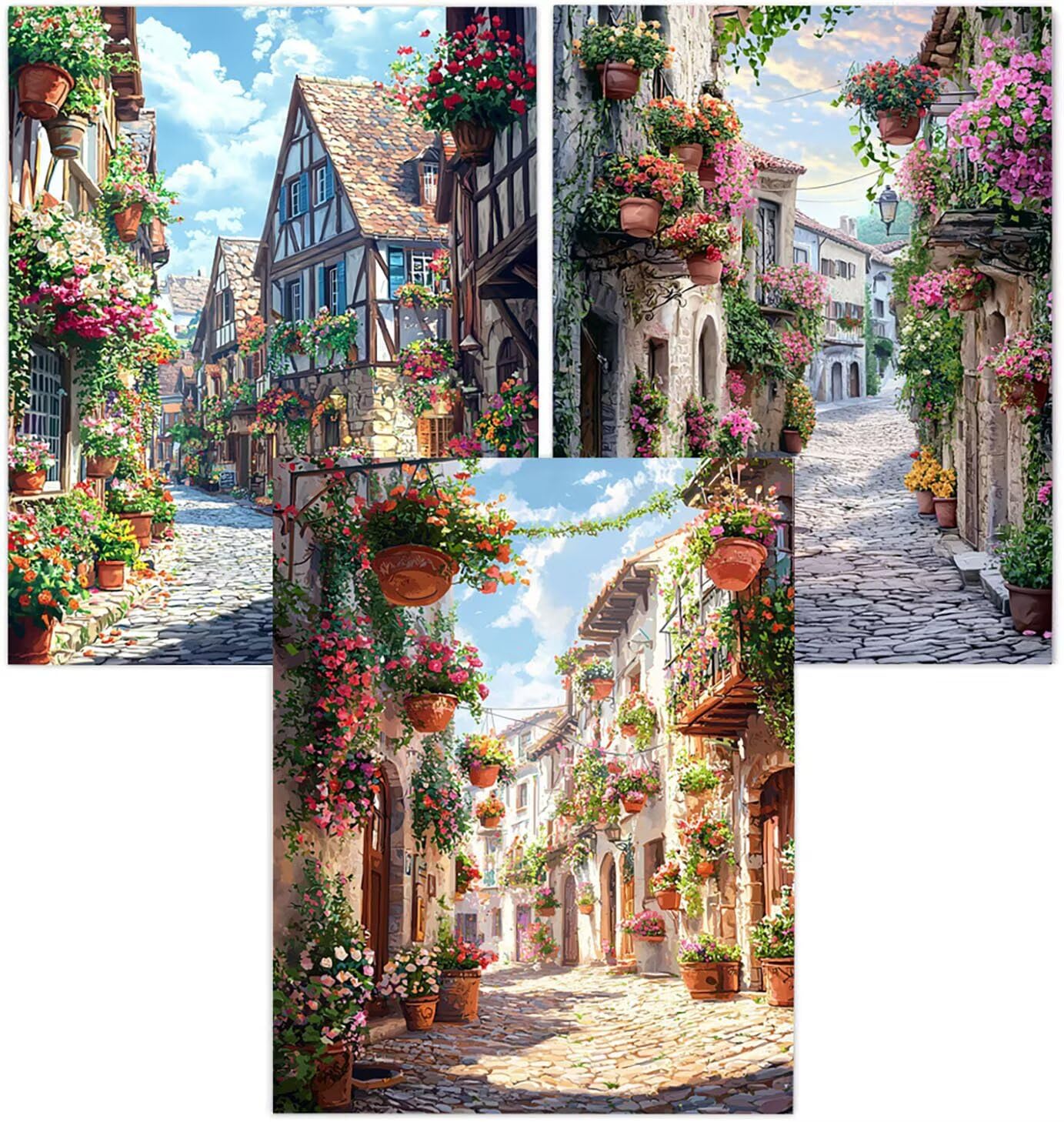 Cnyaunfi 3 Pezzi Fiore Pittura Diamante Fai-Da-Te, 5D Blu Diamond Painting Kit Completo per, Hobby Creativi Adulti, Pittura Diamante Artigianale Per La Decorazione Della Parete Di Casa 50x70cm YF-3501